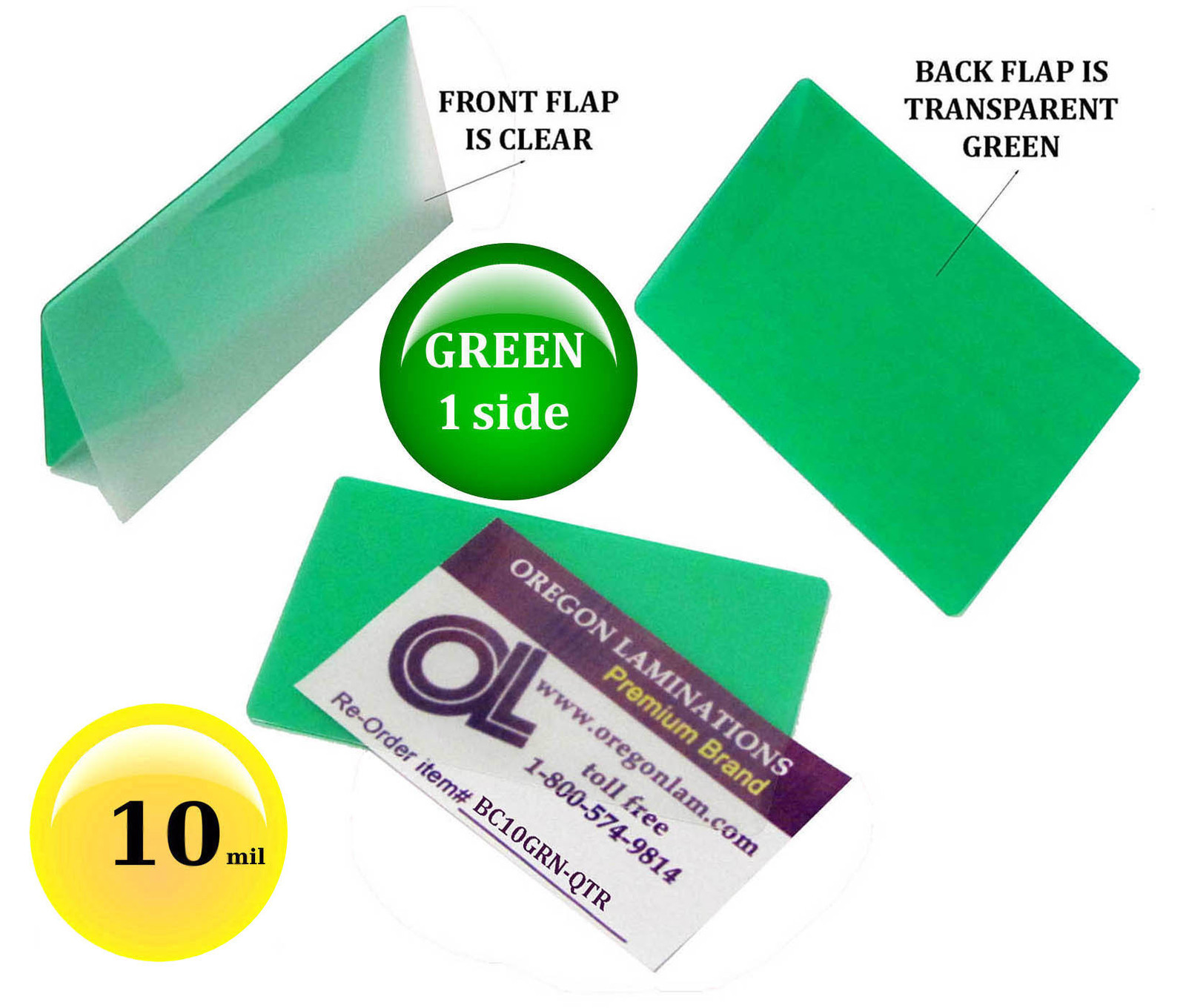 500/pack 10 Mil Green 1 side Business Card Hot Laminating Pouches 2-1/4 x 3-3/4