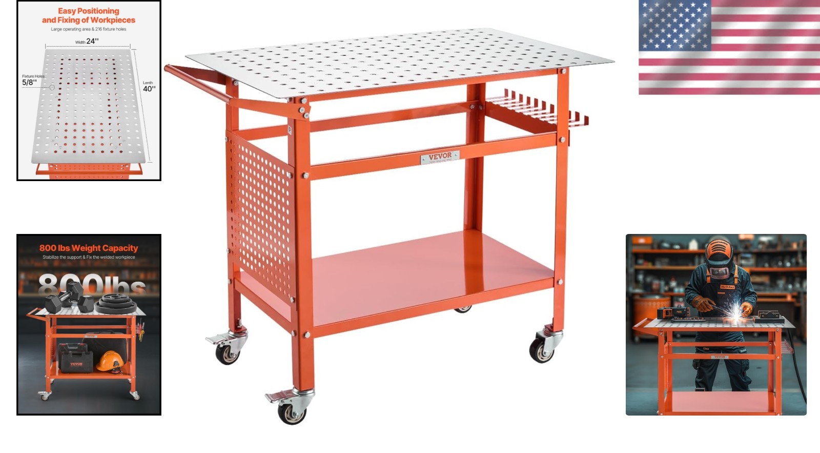 Versatile Welding Table – 40″ x 24″ with 800LBS Load Capacity & Double Storage