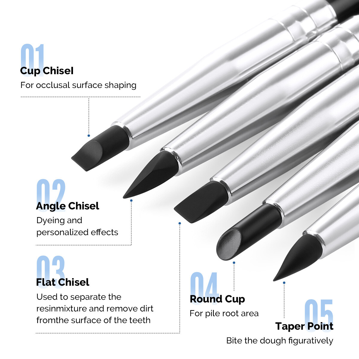 Dental Composite Resin Brush Porcelain Teeth Silicone Pen Silicone 5Pcs /Set