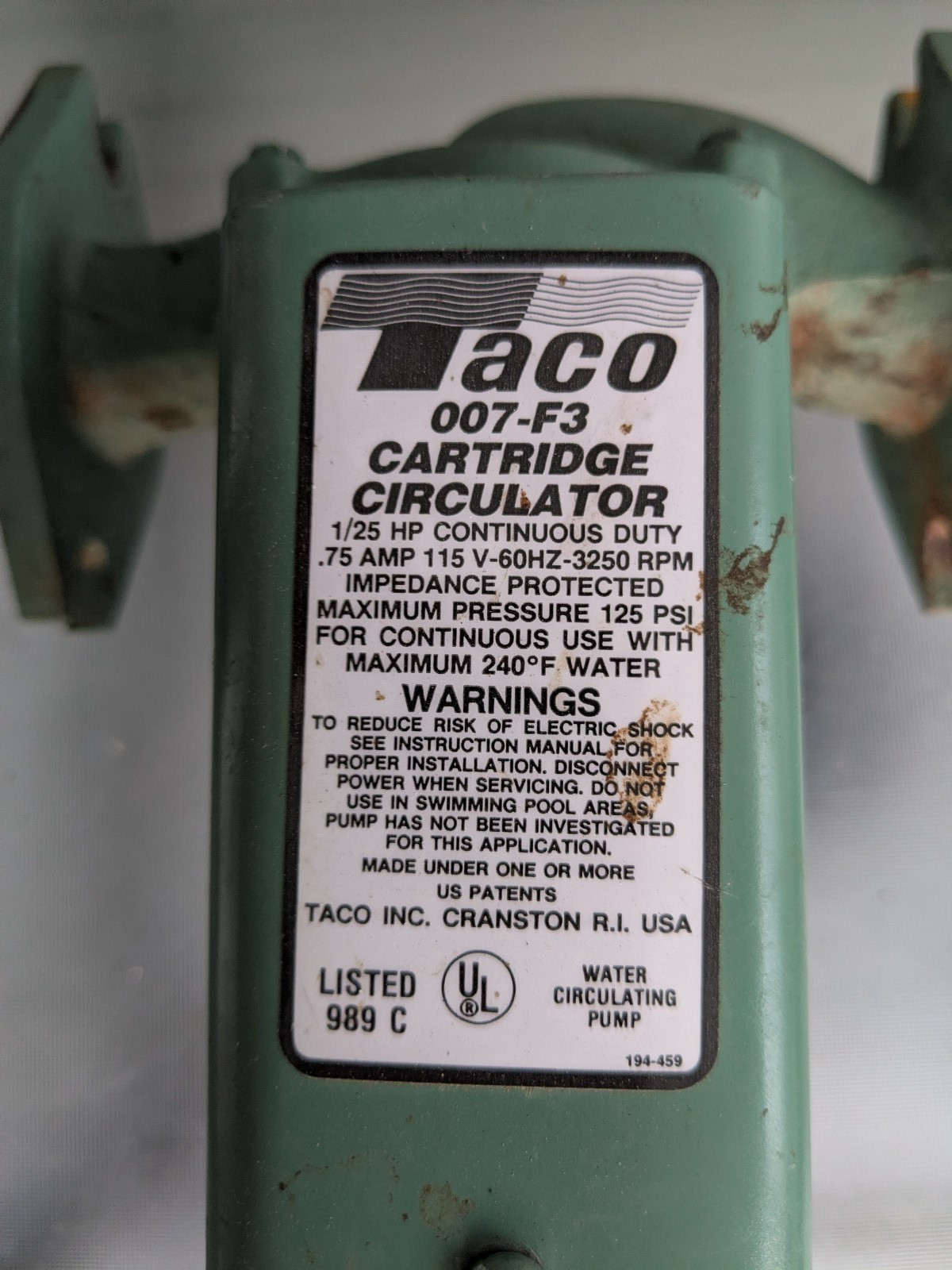 Taco 007-F3 Circulator Pump Used Tested Lot AB