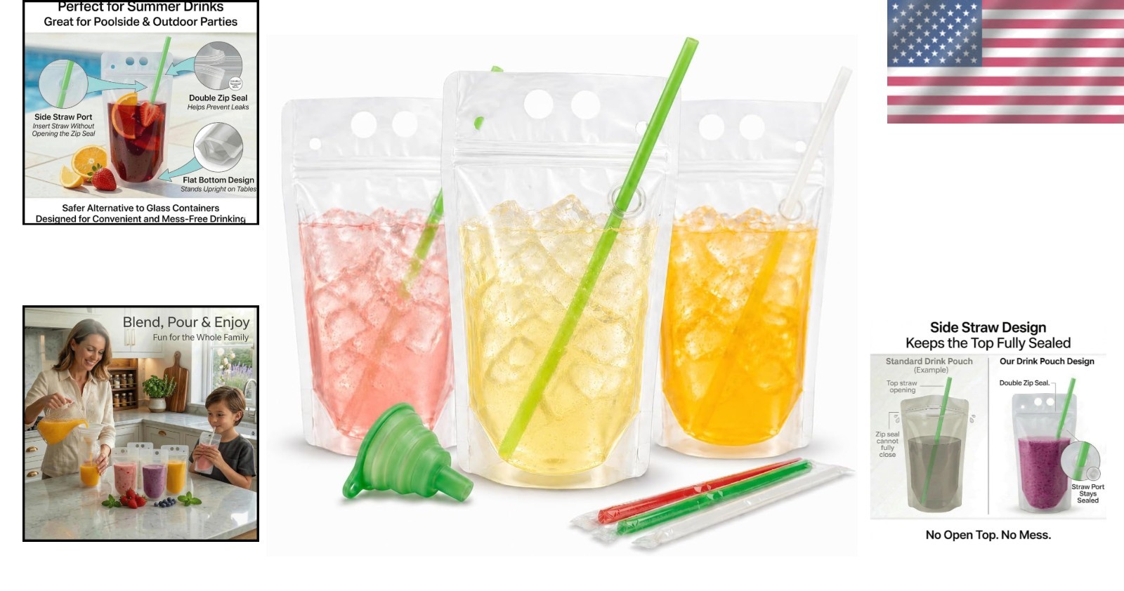 Resealable Drink Bag Set for Juice & Cocktails