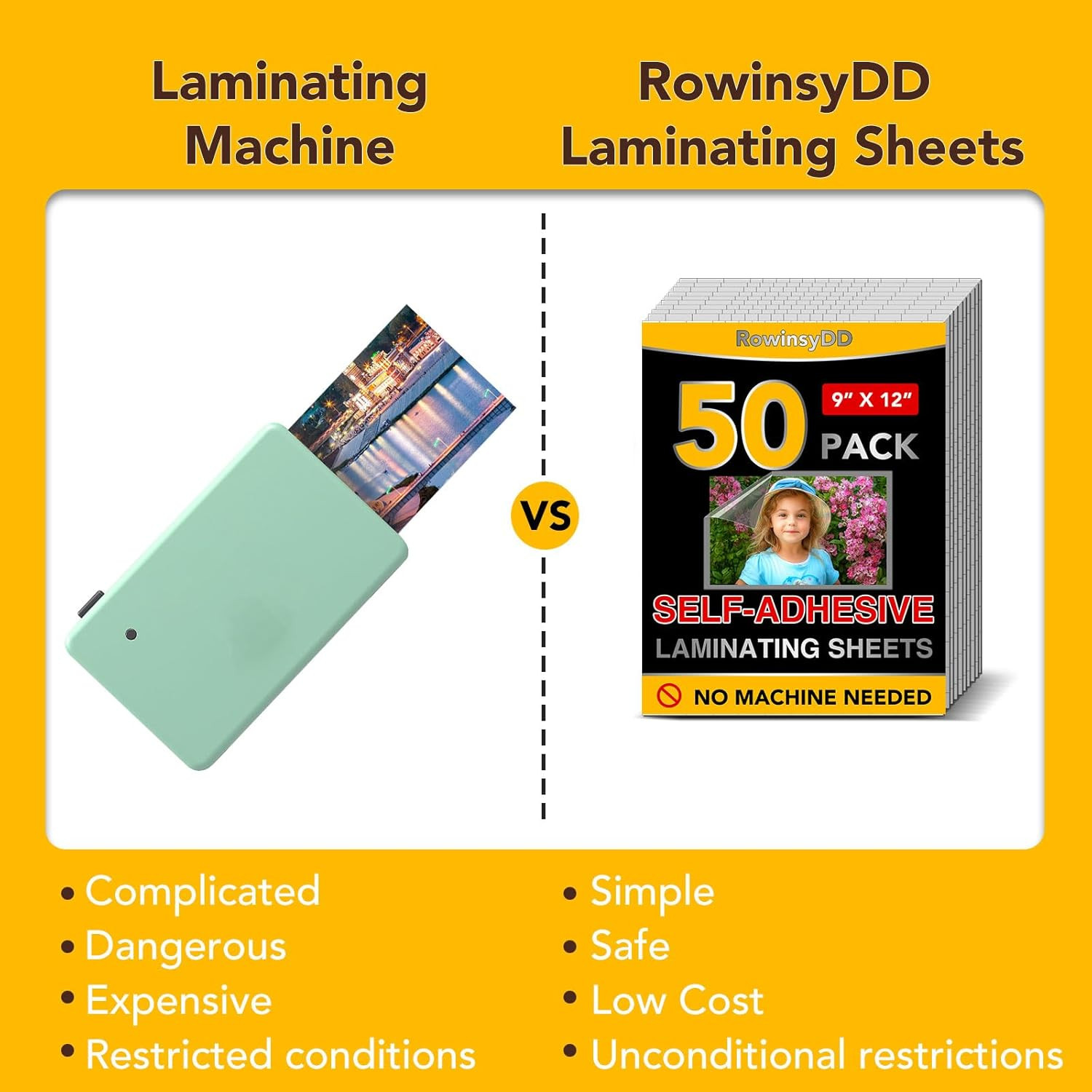 50 Pack Self Adhesive Laminating Sheets, 9 X 12 Inch, Clear Sticker Laminate She