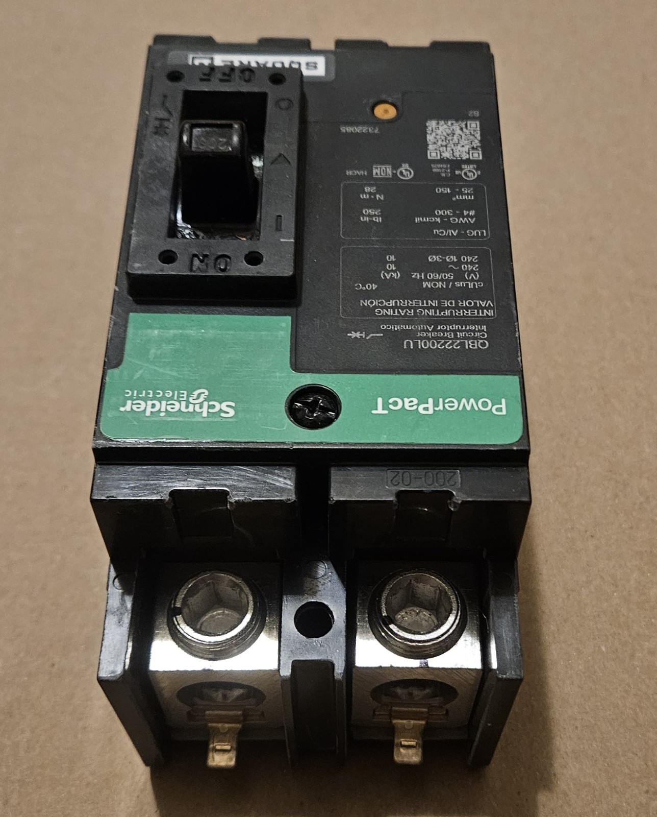SQUARE D POWERPACT QB 200AMP 2-POLE 240V MAIN CIRCUIT BREAKER QBL22200LU