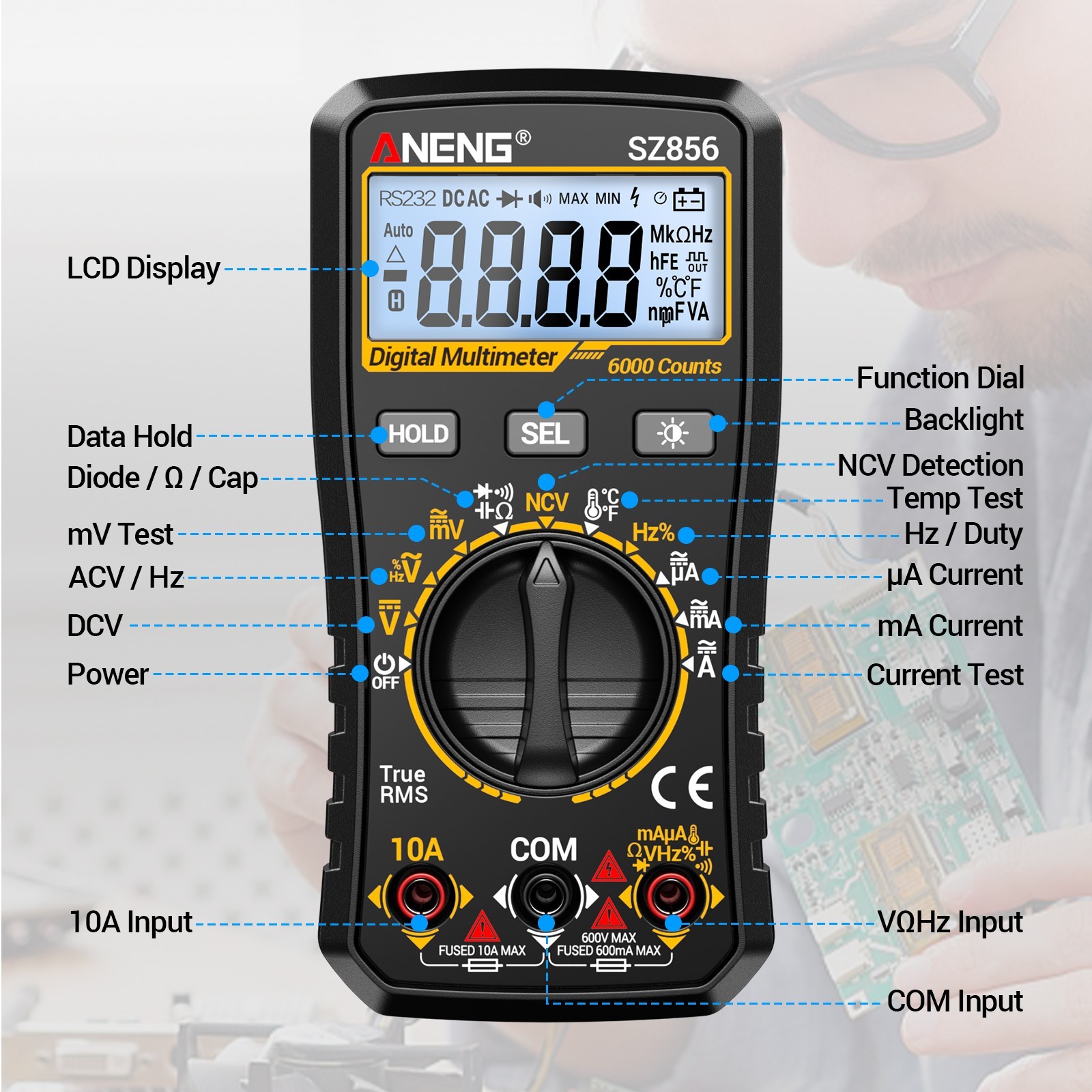 ANENG True RMS Digital Multimeter 6000 Counts Auto Range Kit with Voltage Tester