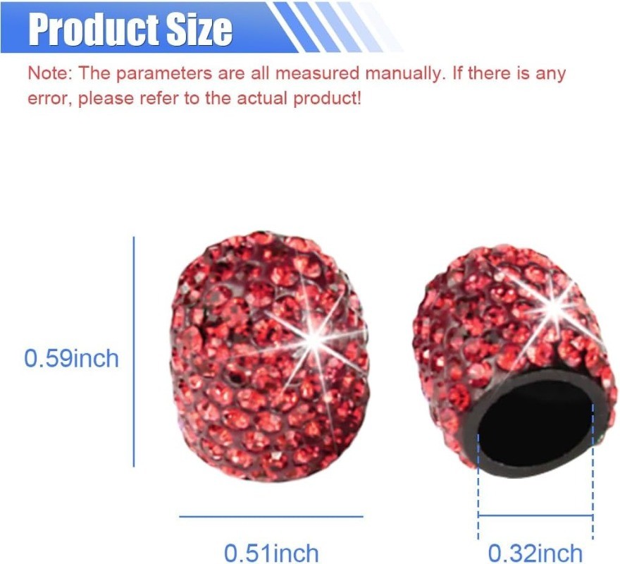 4PCS Crystal Rhinestone Tire Valve Caps, Handmade Dustproof Stem Co Color: Red