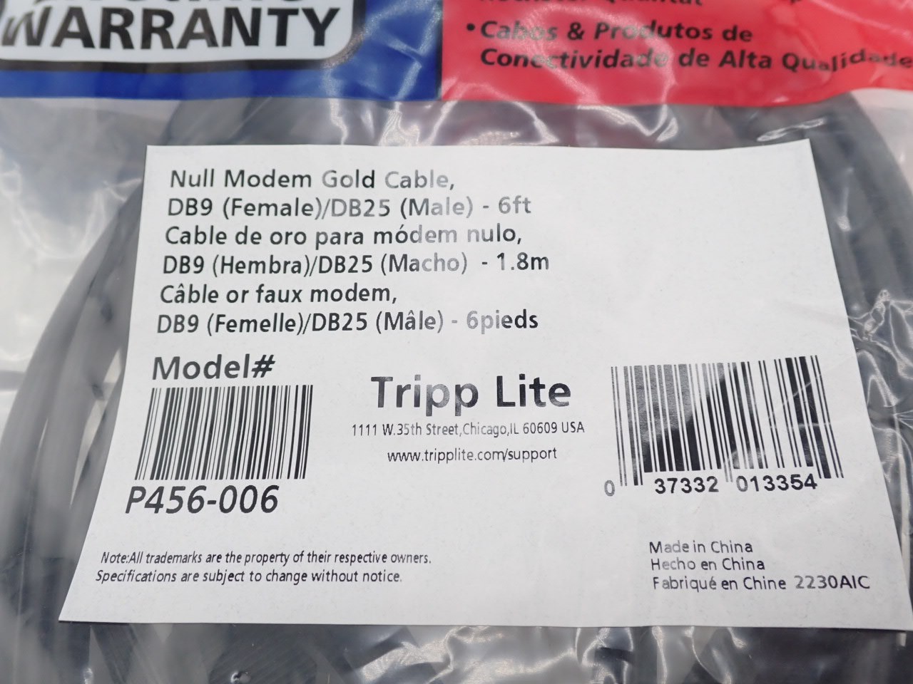 (Qty. 3) Tripp Lite P456-006 Null Modem Serial DB9 Serial Cable 6′