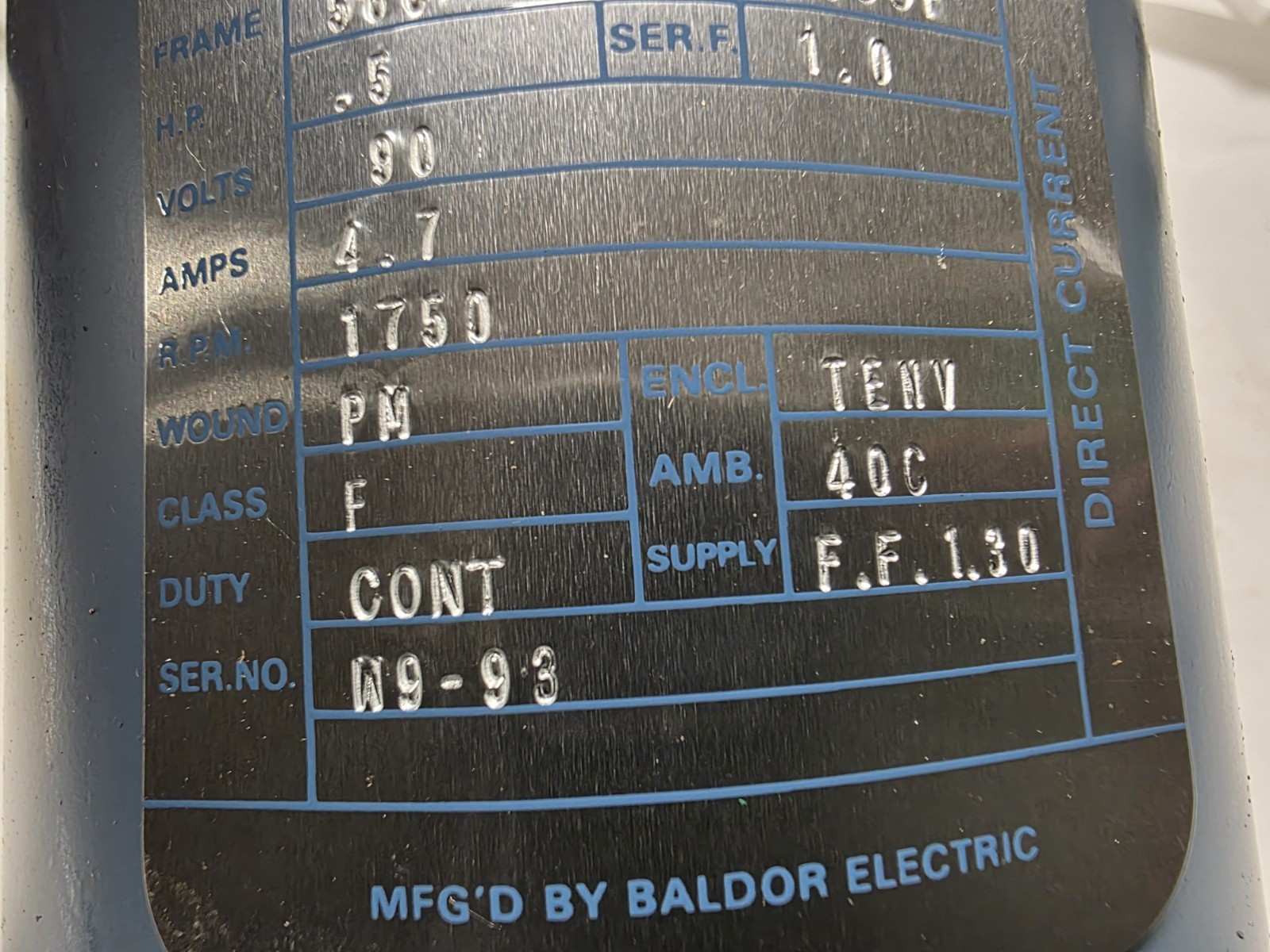 Baldor / Emerson Cat. 3120-411 1/2 Hp. DC Electric Motor 56C Fr. 90 V. 1750 rpm
