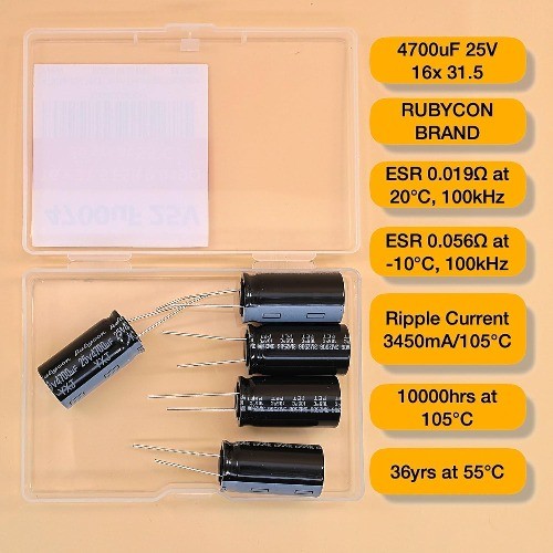 Rubycon 4700uF 25V 16×31.5mm Low ESR 0.019 Electrolytic Capacitor 36 Years Life