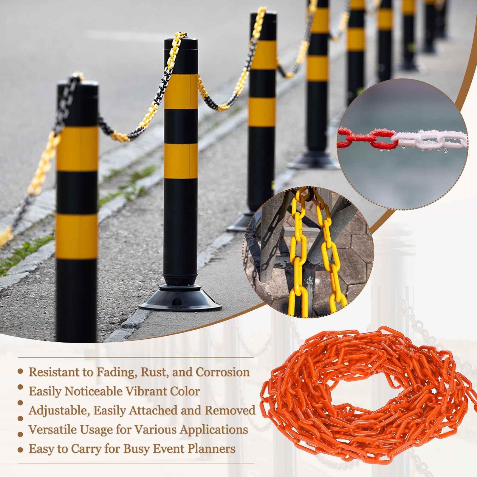 Plastic Chain 100 FT/30.5 M, Safety Chain Orange Plastic Chain Link Barrier w…