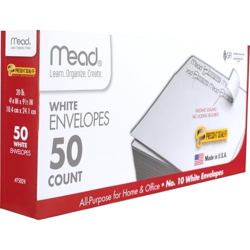 White Clasp Envelopes #10 4.125×9.5 Inches 50 Pack Self-Seal for Letters