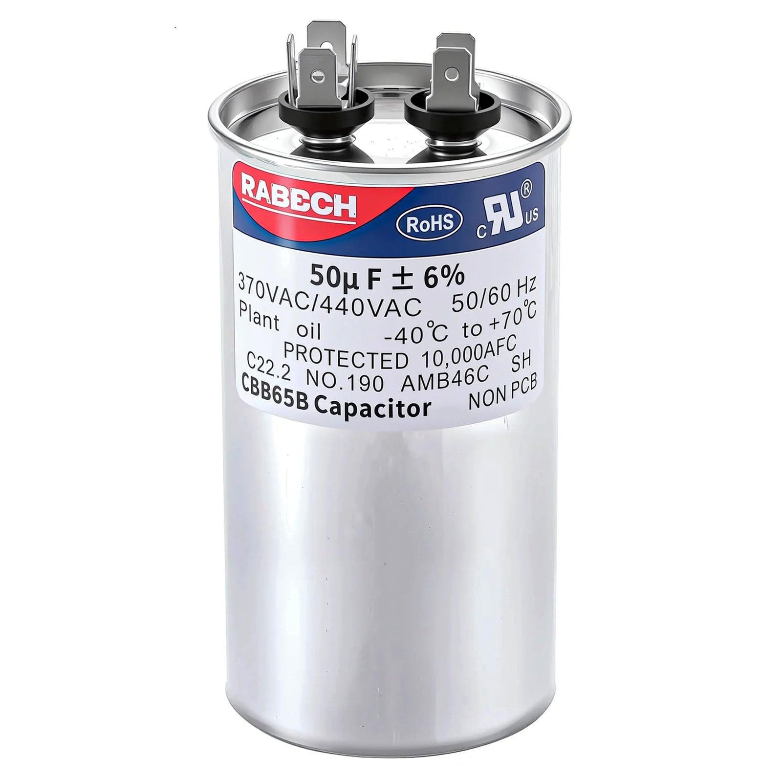 RABECH 50uF 50MFD CBB65B Run Start Round Capacitor 50 uF MFD 370V or