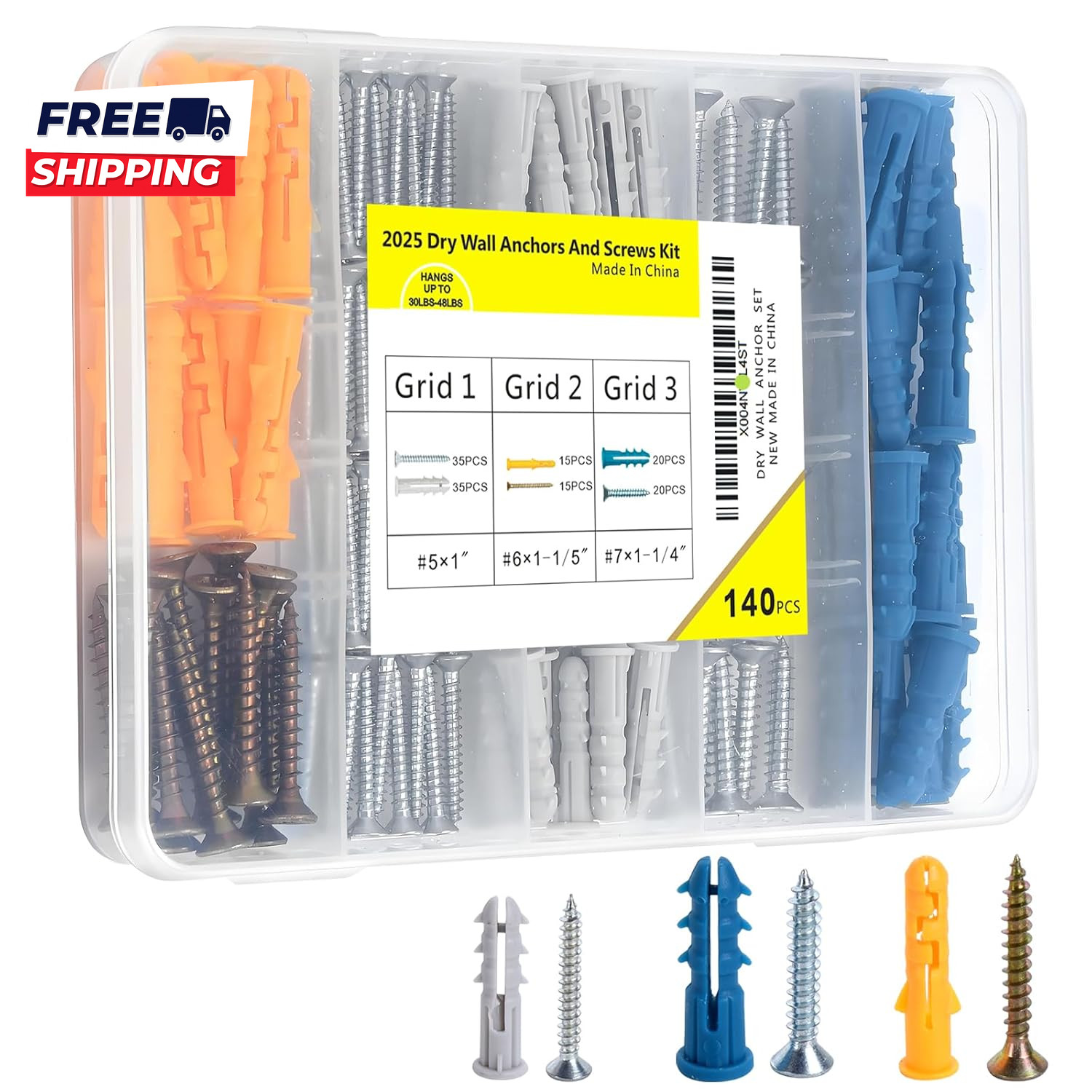 140Pcs Drywall Anchors and Screws Kit (3 Sizes) – Plastic Screw Anchors for Dryw