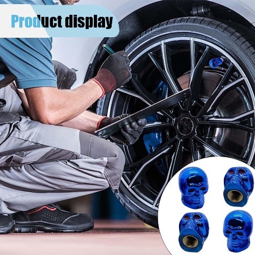 4PCS Skull Style Tire Valve Stem Caps, Antirust Copper Core, Leakp Color: Blue