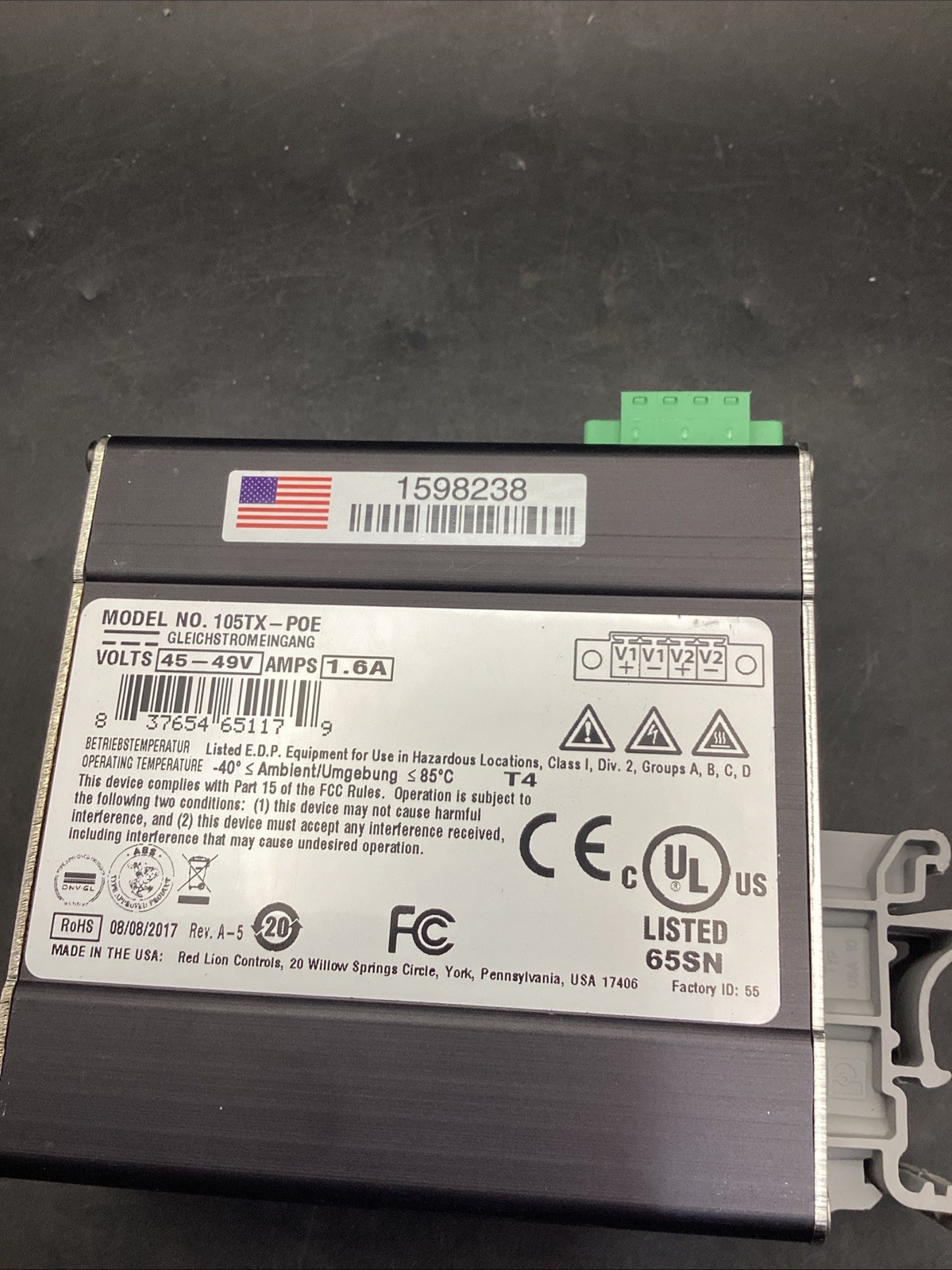 N-Tron 105TX-POE Industrial Unmanaged POE Ethernet Switch 5 Port. 3E-4