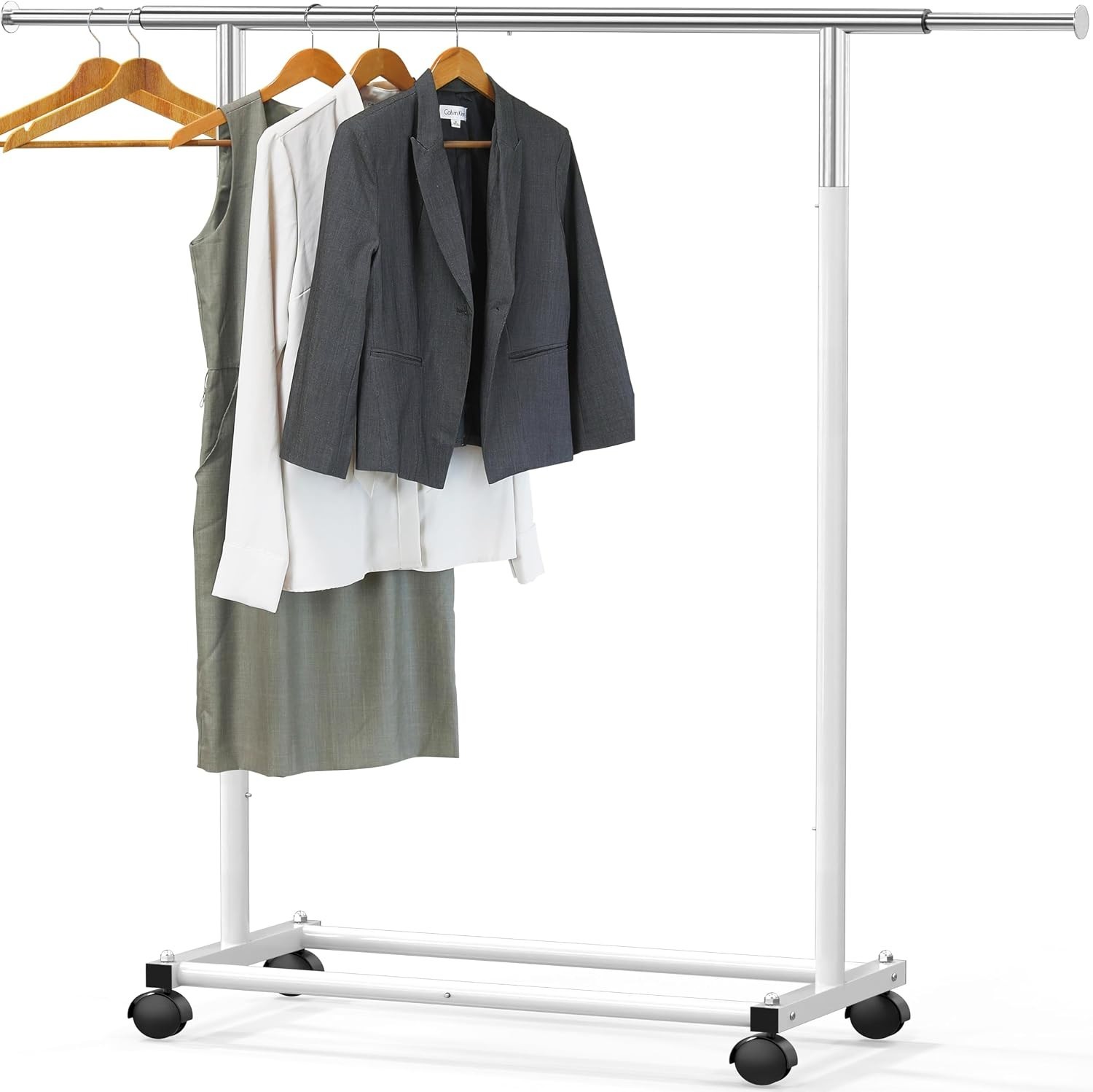 Extendable Clothing Rack with Rolling Wheels, Adjustable Width 30 to 47 Inches