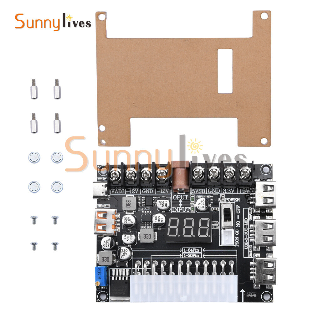 20Pin 24Pin ATX Power Supply Breakout Board Adjustable Voltage Module + Case DIY