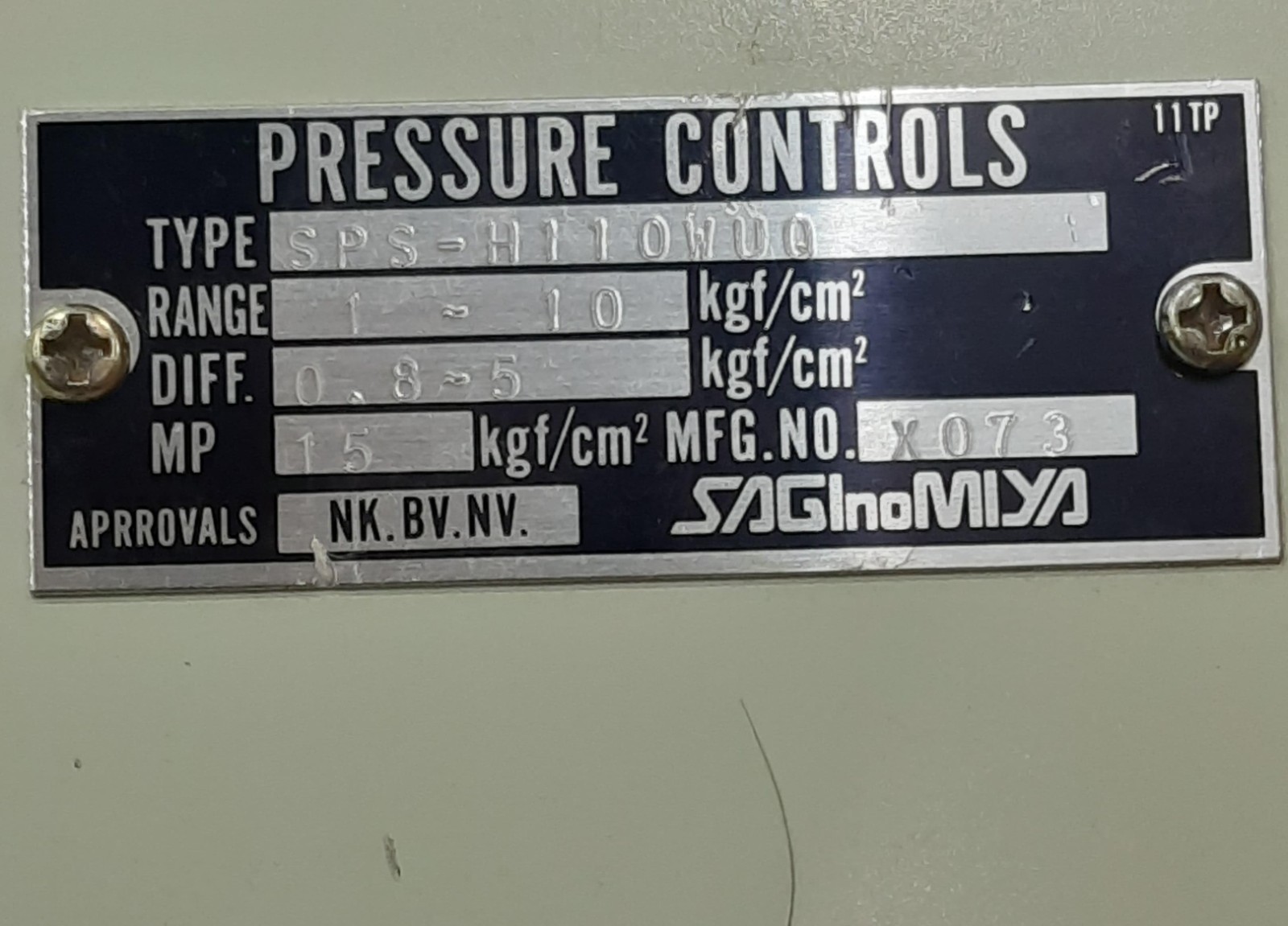 Saginomiya SPS-H110WUQ (1….10 KGF/CM2) Pressure Controls