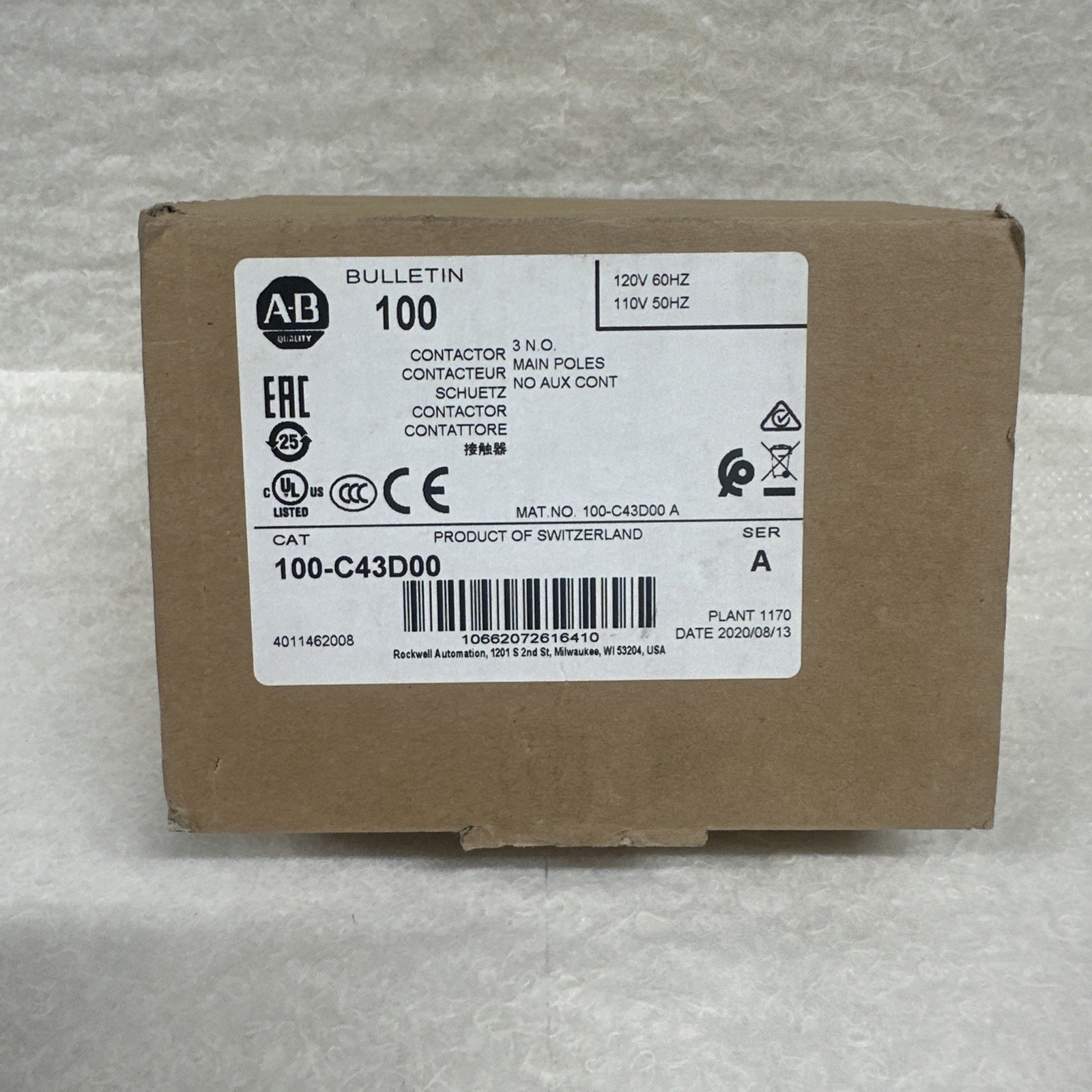 100-C43D00 100C43D00 Contactor 43A 110V/120V 60Hz
