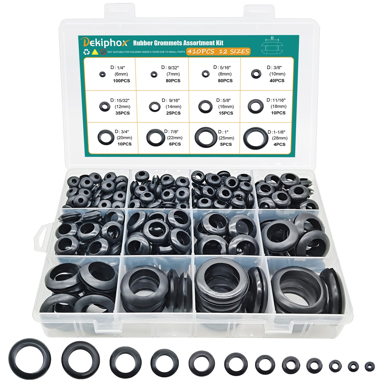 410 PCS Rubber Grommets kit for Wiring, 12 Sizes Hollow Firewall Grommet Hole…
