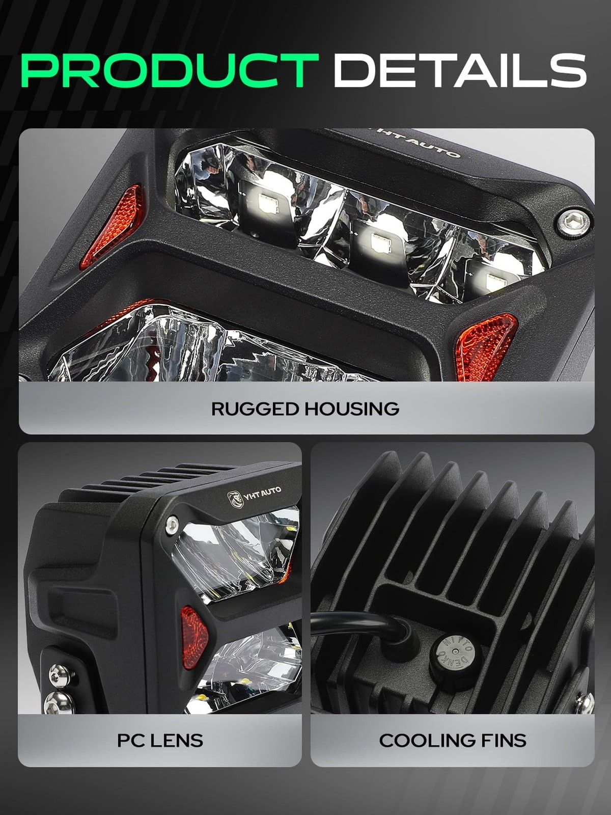 YHTAUTO 4 Inch LED Light Bars w/Wiring Harness & Light Cover 60W 7200LM 5700K…