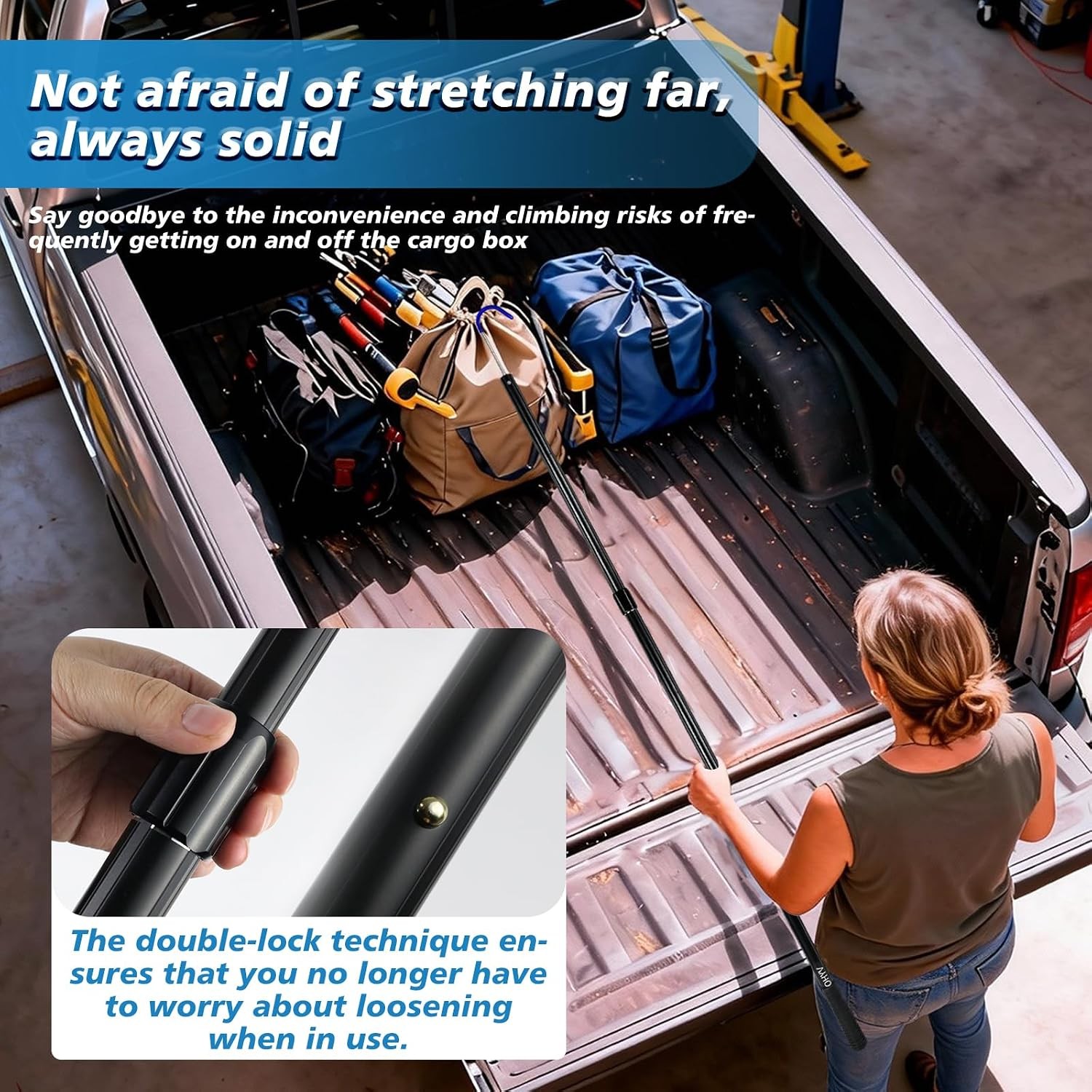 6.5FT Truck Cargo Grabber, 300lb Pull, Aluminum Alloy, Gen 2 Black