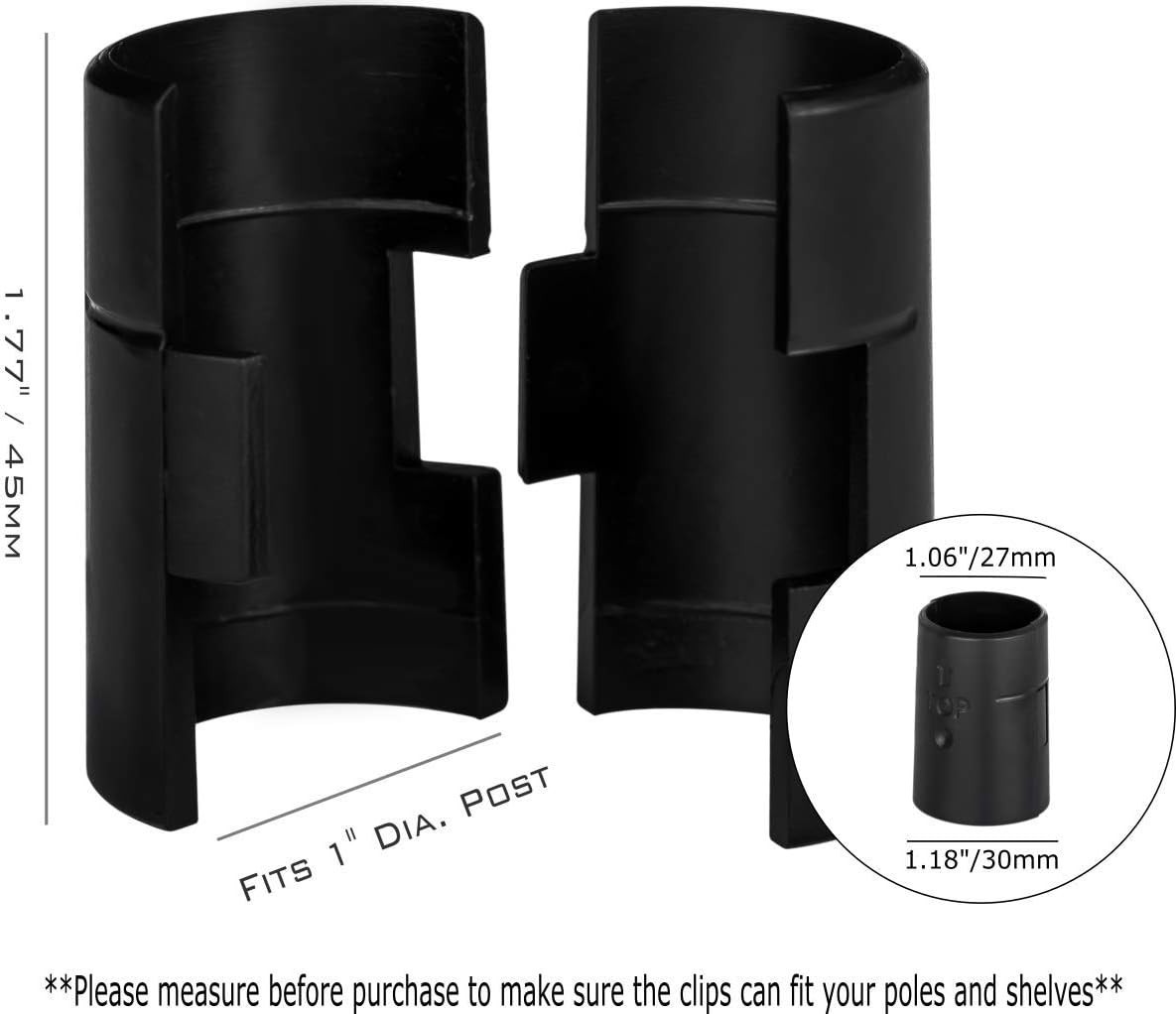 Versatile Black Wire Shelving Clips for 1″ Posts – Fits Multiple Brands, 24 Pack
