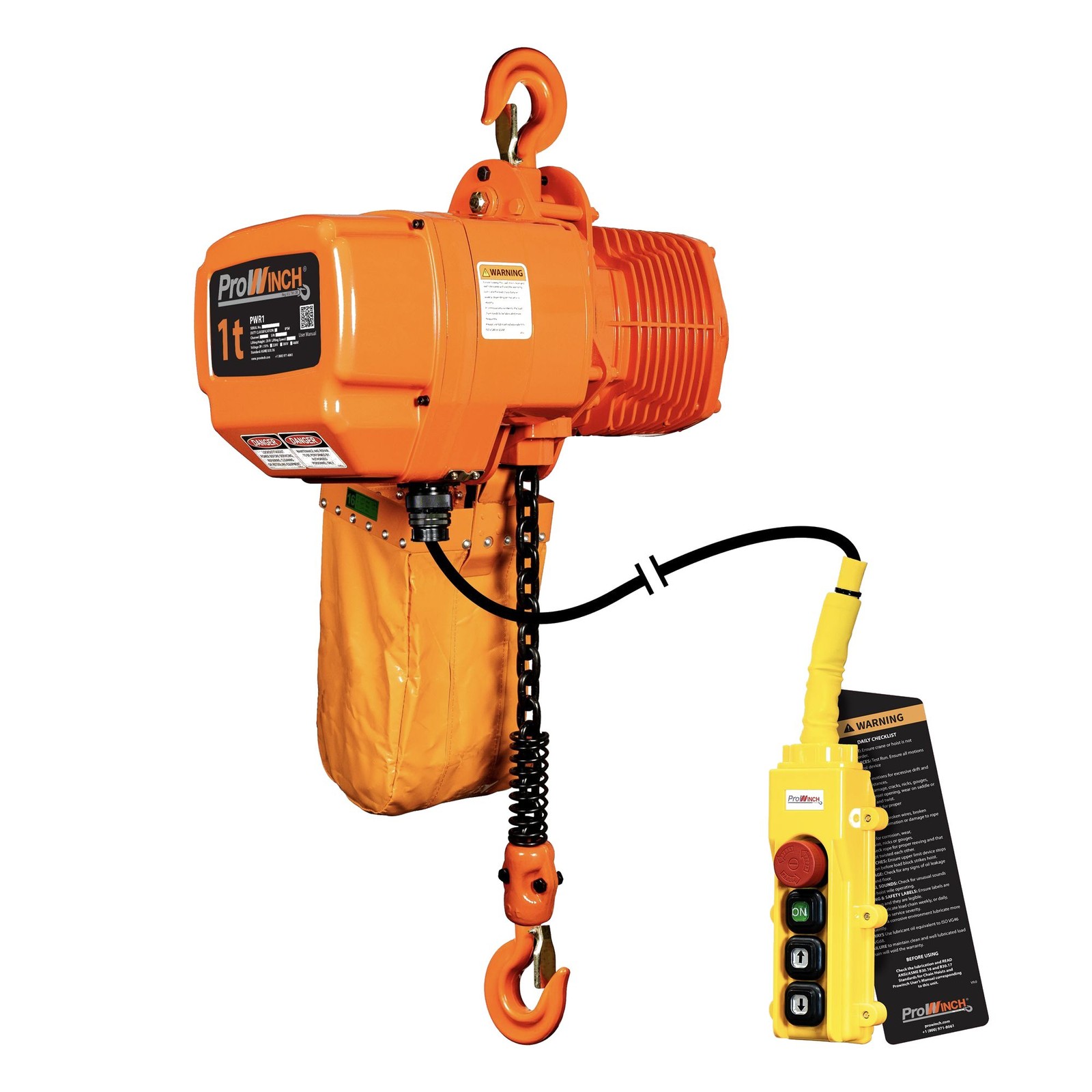 1 ton 2200 lb 208~240/440~480V 1 Speed Electric Chain Hoist 20ft. G100 Chain H3