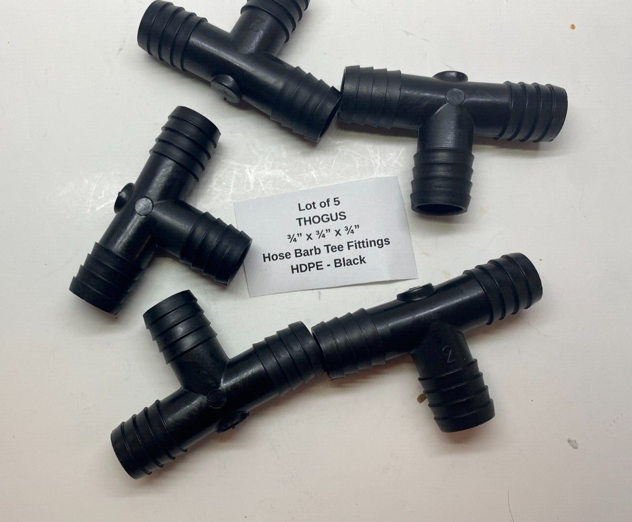 Lot of 5 THOGUS 3/4″ Barbed HDPE Tee Fittings (3/4″ x 3/4″ x 3/4″) – Black –