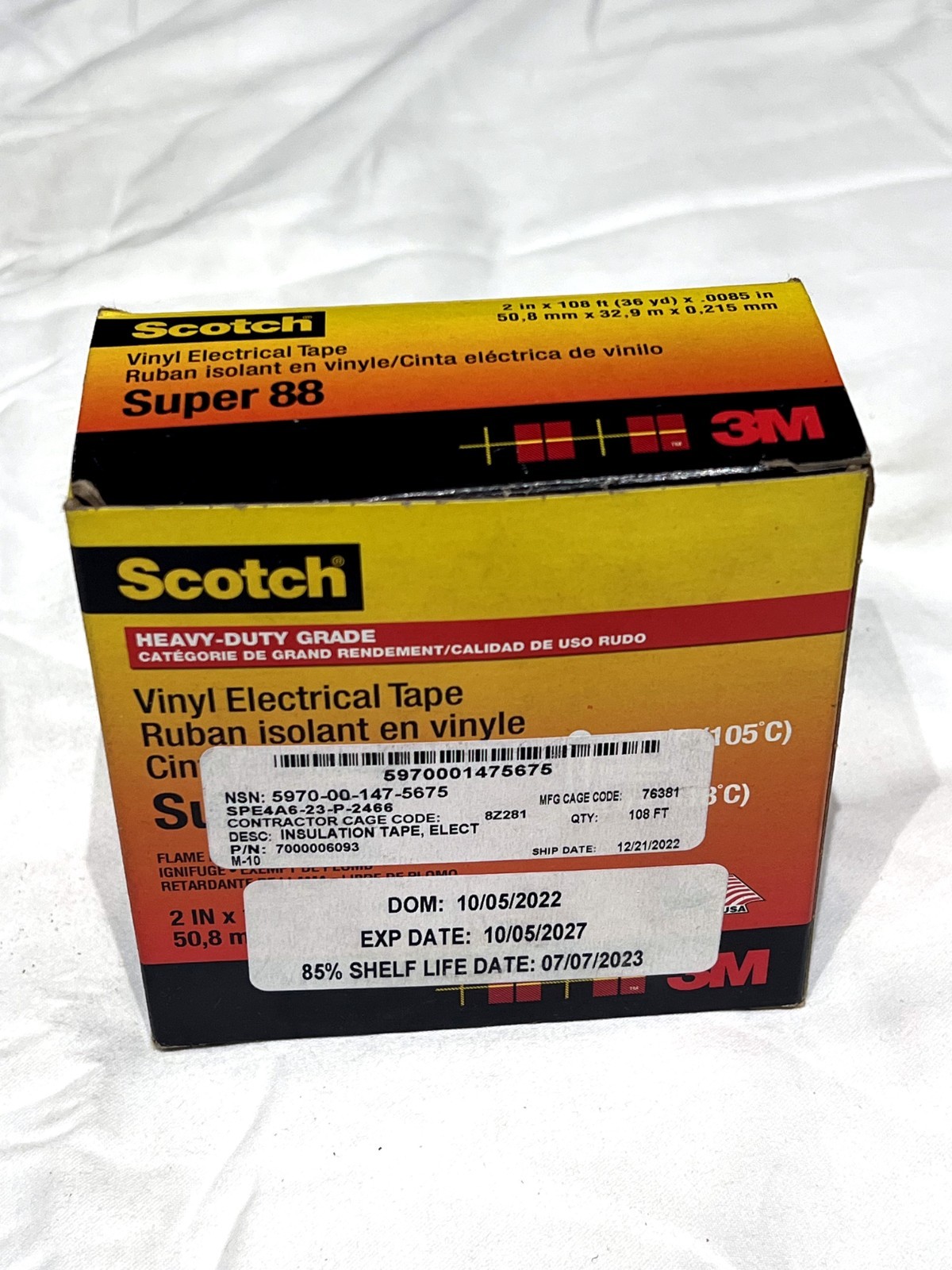 3M Scotch Super 88 Vinyl Electrical Tape 2″ x 108ft Heavy Duty Military Surplus