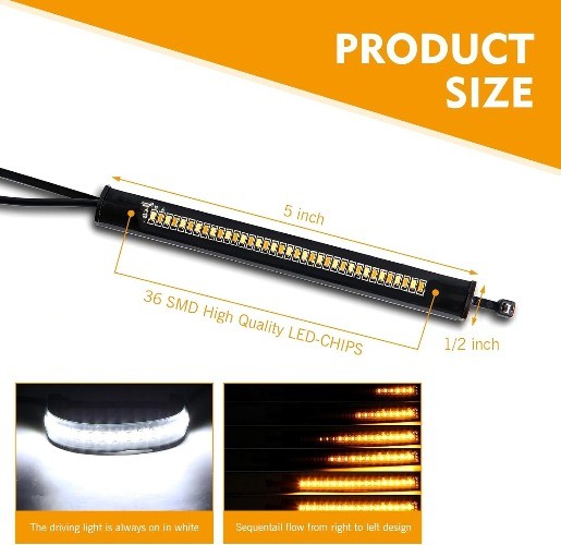 Dual-Color Switchback LED Turn Signal Light Strip Bar, Flexible Front Signals fo