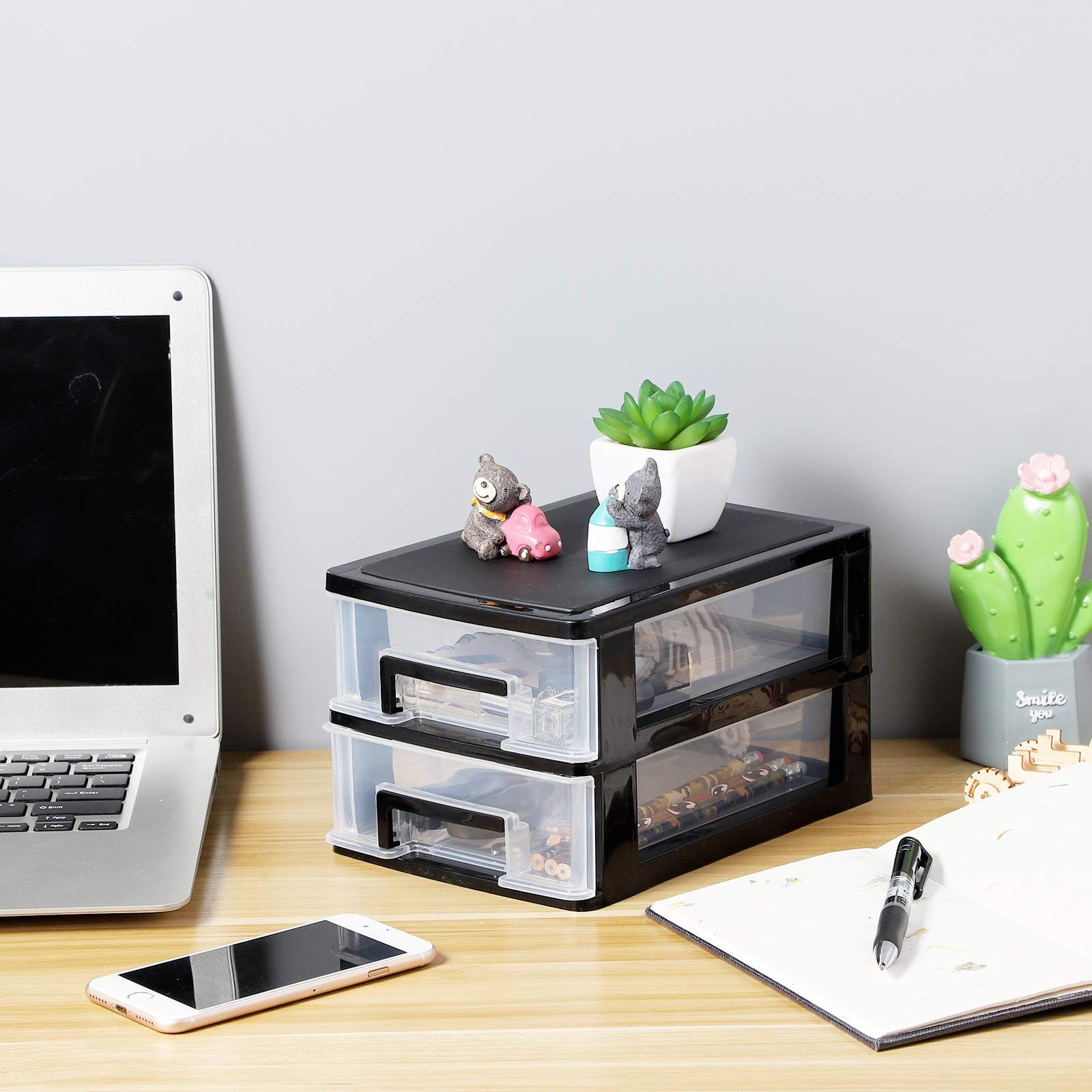 2-Tier Clear Desktop Organizer with Drawers -Stackable Storage Box for Makeup…