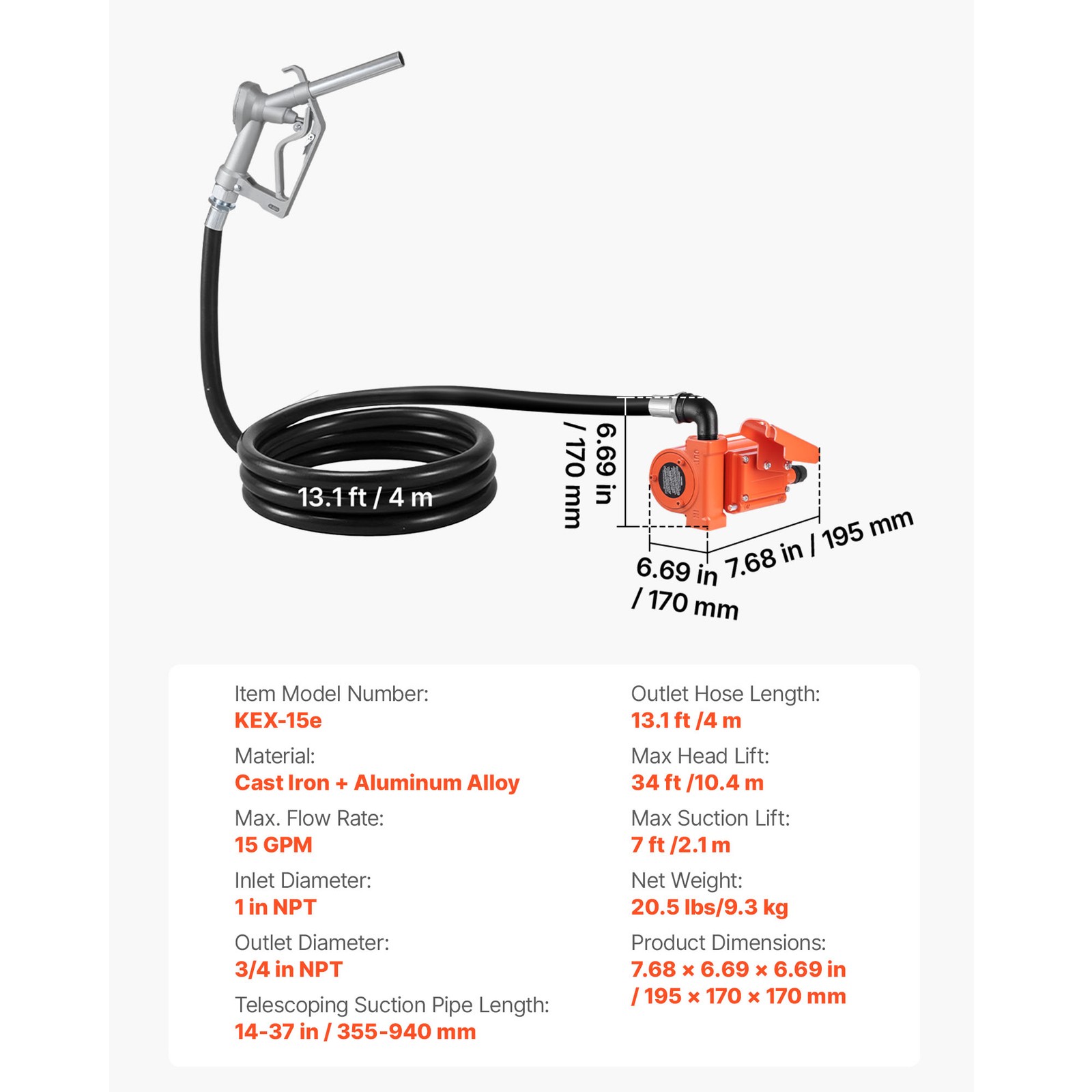 Uimoso 12V DC Fuel Transfer Pump, 15 GPM Diesel and Gasoline Pump with Nozzle