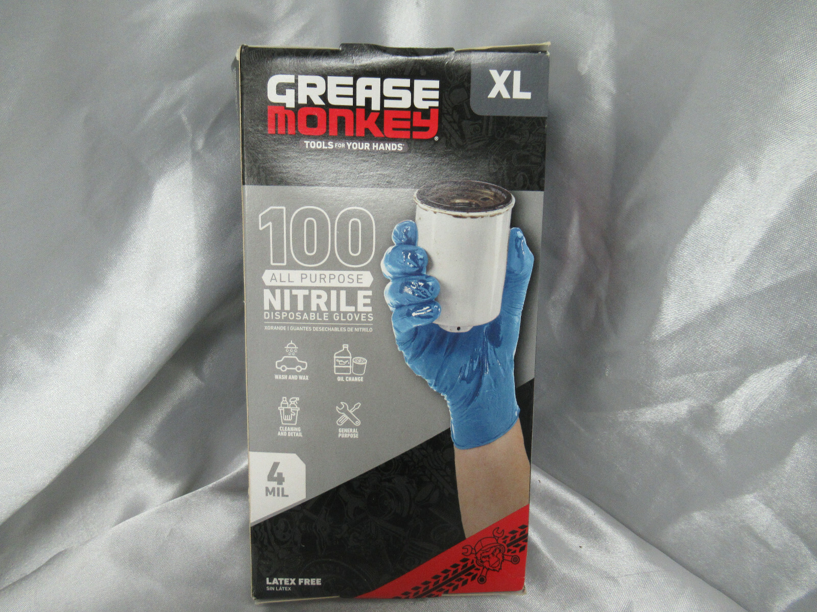 Grease Monkey Nitrile Gloves Blue XL 4MIL Latex-Free 100 Count
