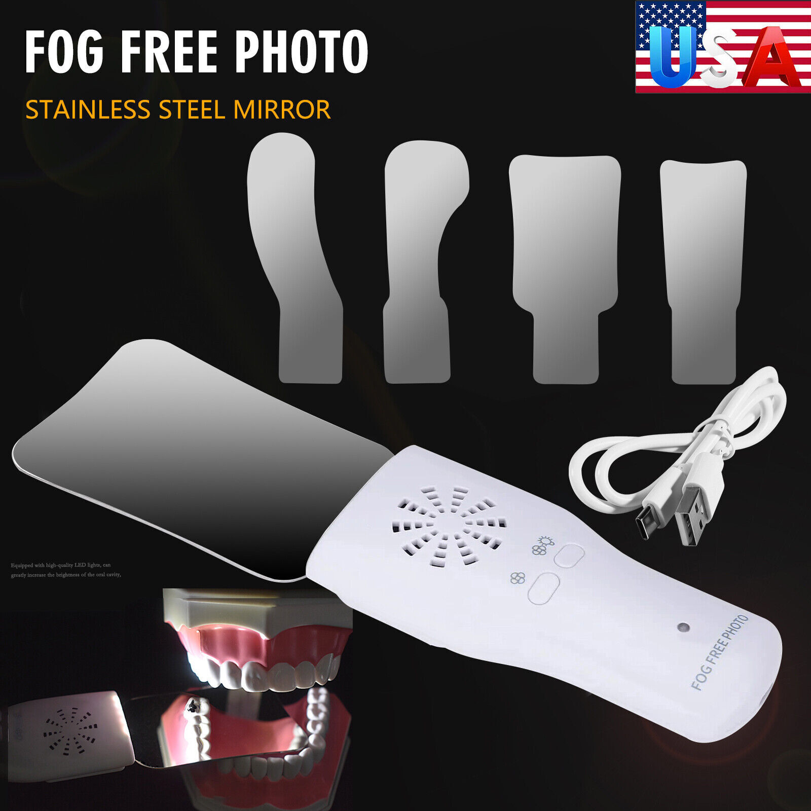 Dental Occlusal Mirror Fog Free LED Intra Oral Photo System 4 Mirrors Anti-Fog