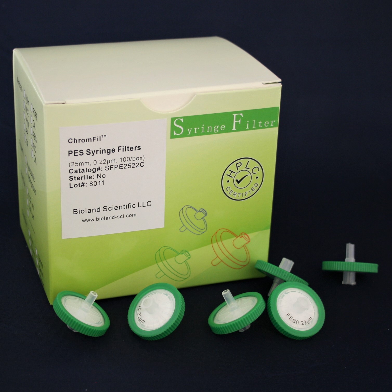 25mm PES Syringe Filter (0.22/0.45 um Pore Sizes, Non-sterile, 50/100 pieces)