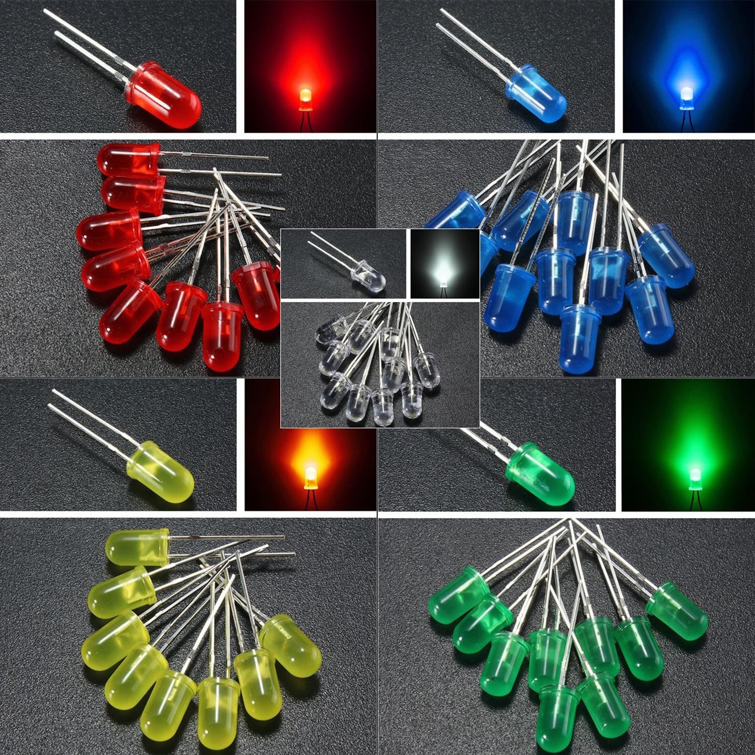 50 Pack 5mm LED Light Diodes Assorted Colors for Electronics Projects NEW