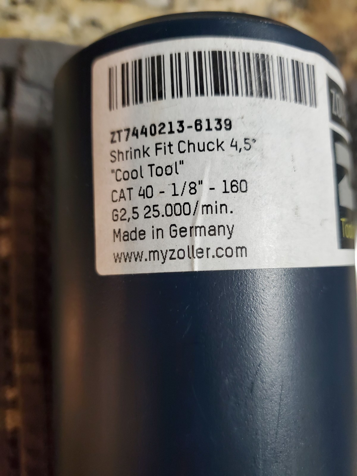 Zoller Tooling Shrink Fit Chuck 4,5° “Cool Tool” Cat 40 – 1/8” – 160 G2,5 25.000
