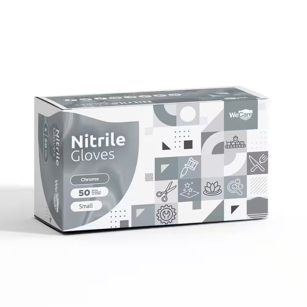 Small Nitrile Latex Free and Powder Free Disposable Gloves in Chrome (Silver) (5