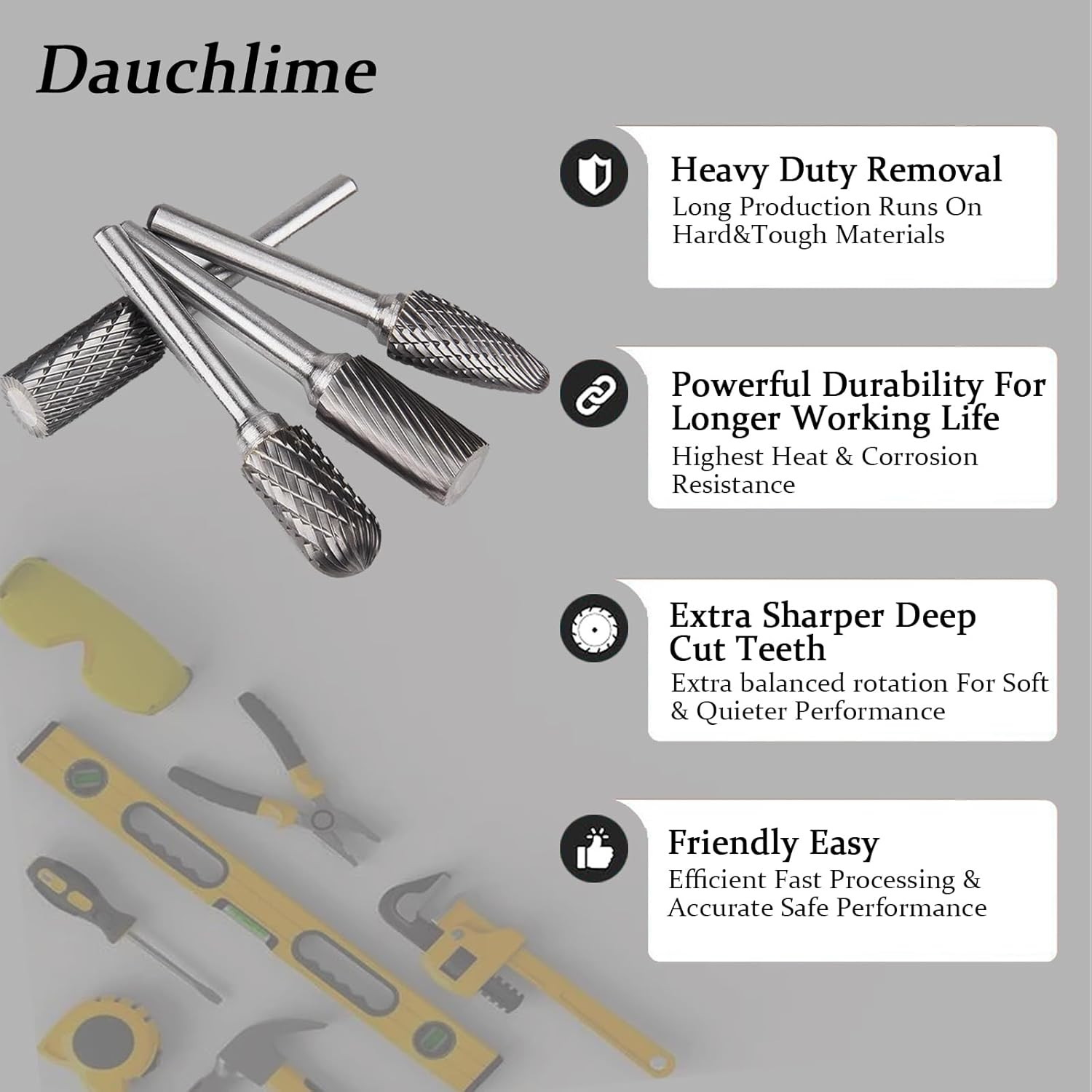 Carbide Rotary Burrs Set with 1/4”Shank 10Pcs Double Cut Solid Tungsten Carbide