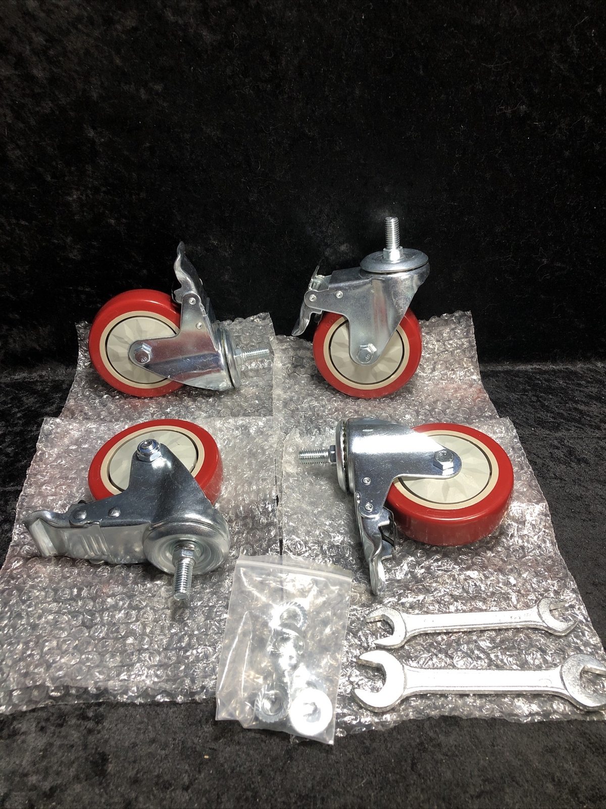Dicasal Stem Casters Set (4), 4” Polyurethane Wheel, 2 With Brakes, 1200 Lbs NEW