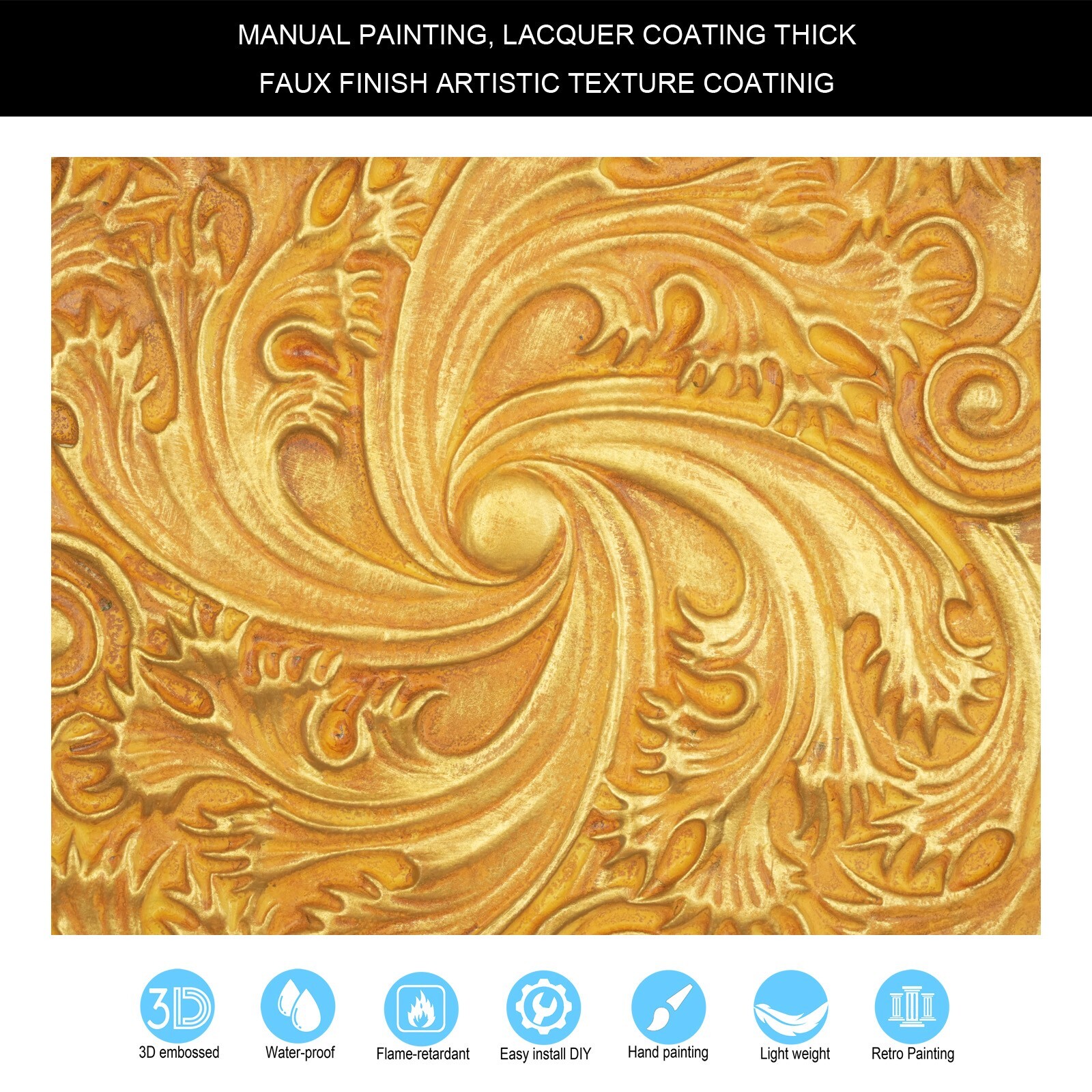 Artistic 3D Ceiling Tile Embossed Interior Wall Panel PL62 golden 10pcs/lot