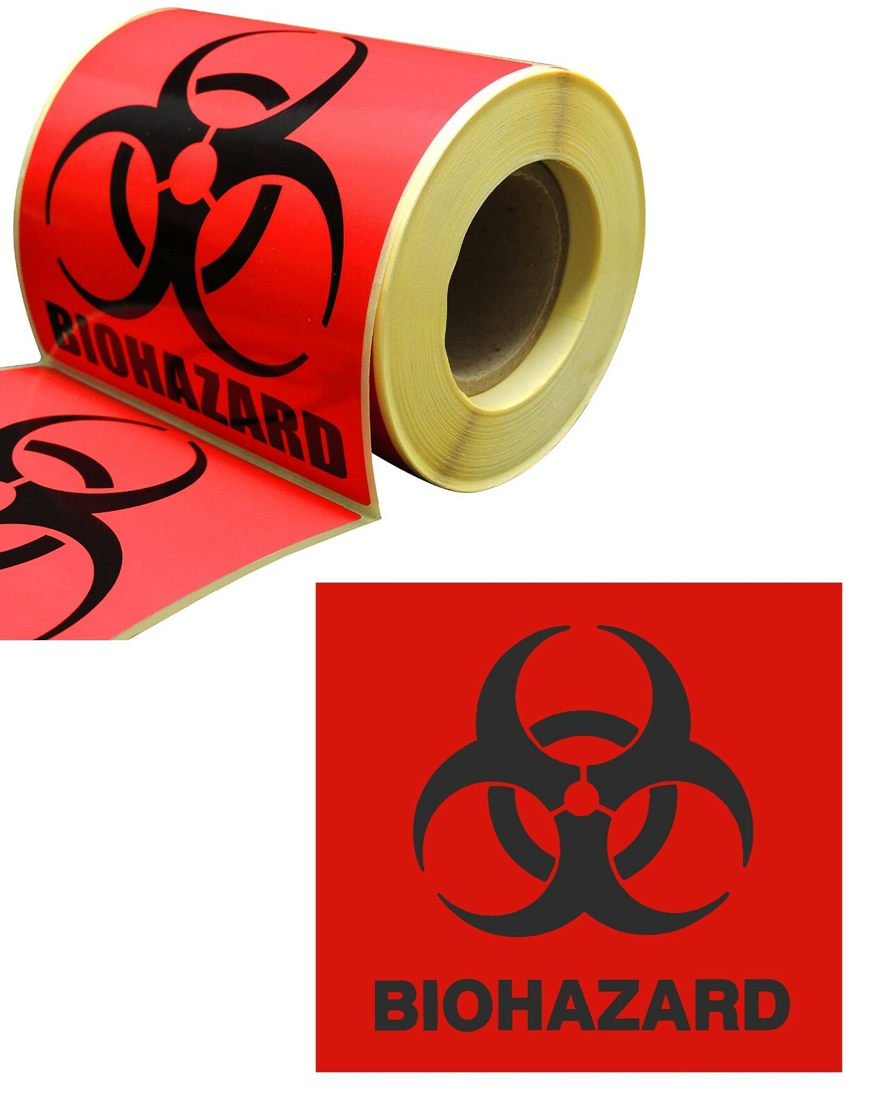 Lot 4″ x 4″ BIOHAZARD Warning Decal Sticker Medical Safety 250 Labels /Roll