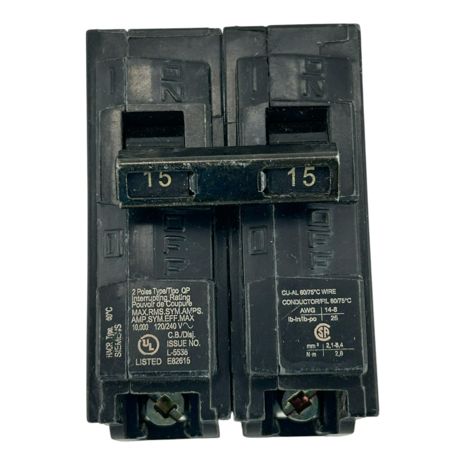 USED Siemens Q215 15 Amp 120/240 Volts 2 Pole Thermal Magnetic Circuit Breaker
