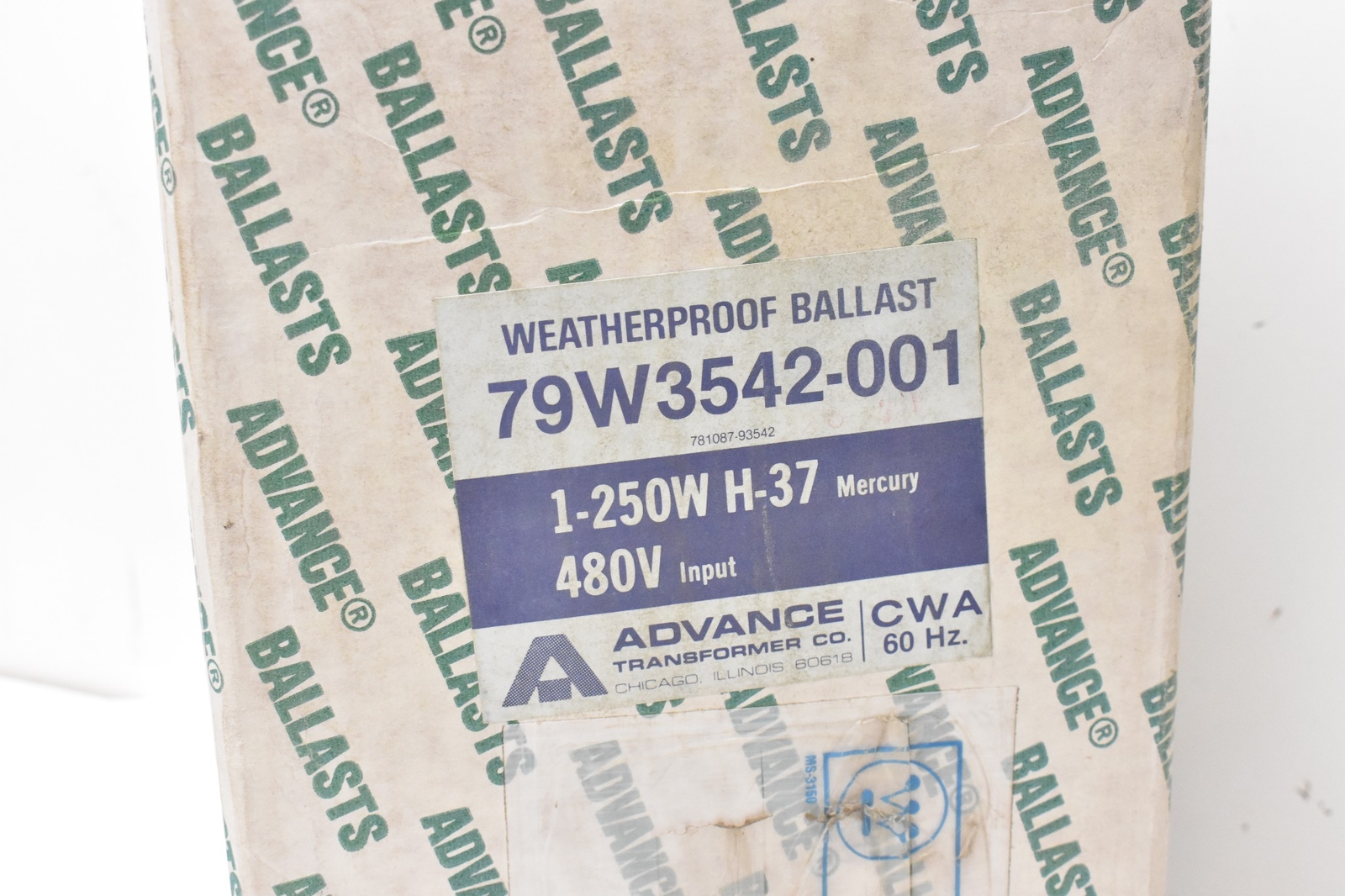 Advance 79W3542-001 Weatherproof Ballast 1-250W H-37 Mercury 480V