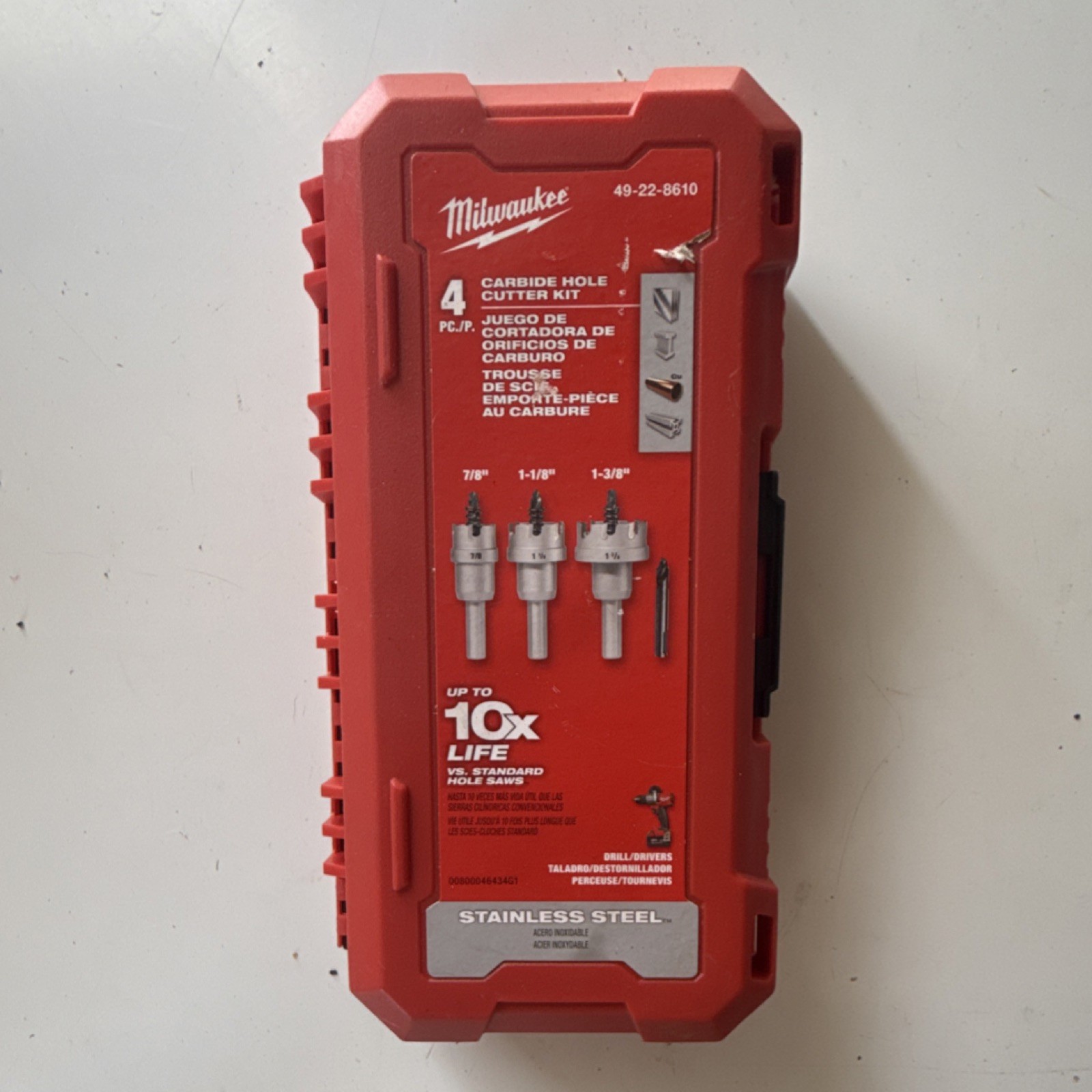 Milwaukee Carbide-Tipped Hole Cutter Kit 49-22-8610 4pc 7/8 1-1/8 1-3/8 in