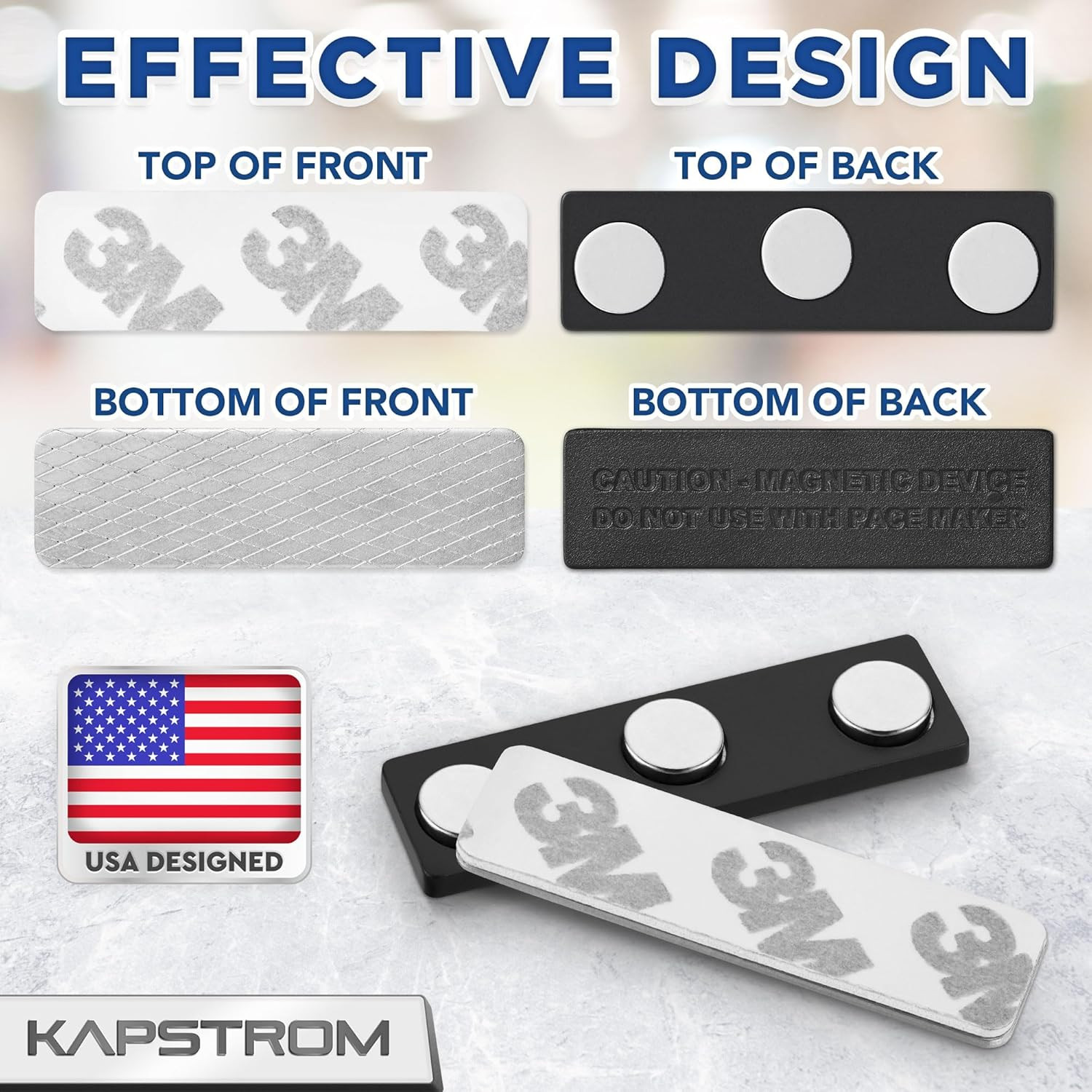 Premium Name Tag Magnets – 3 Pack, 1.75 X 0.5 Inches – Stronghold Neodymium Magn