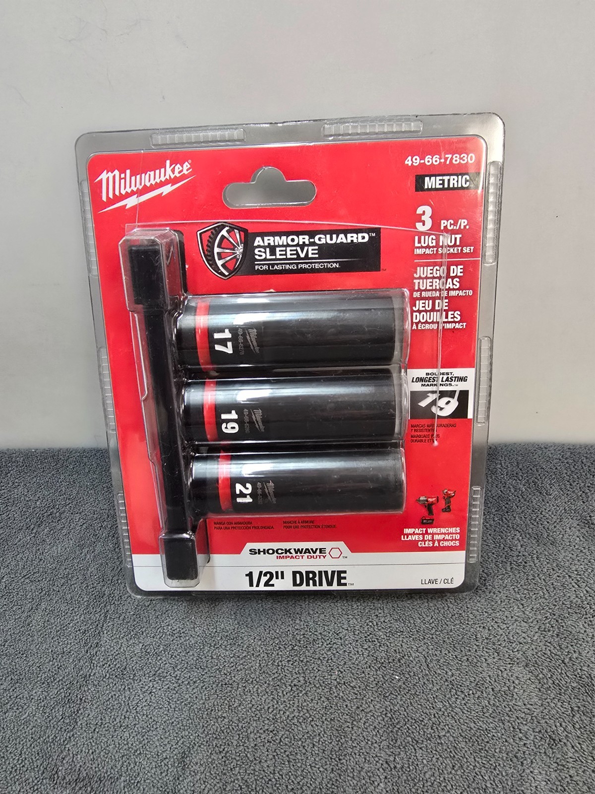Milwaukee 3 PC 1/2″ Metric Lug Nut Socket Set SHOCKWAVE Impact Duty 49-66-7830