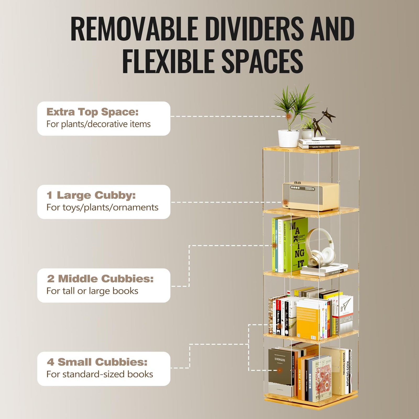 Takekit Rotating Bookshelf 360 Degree Revolving Bookcase 4-Tier Spinning