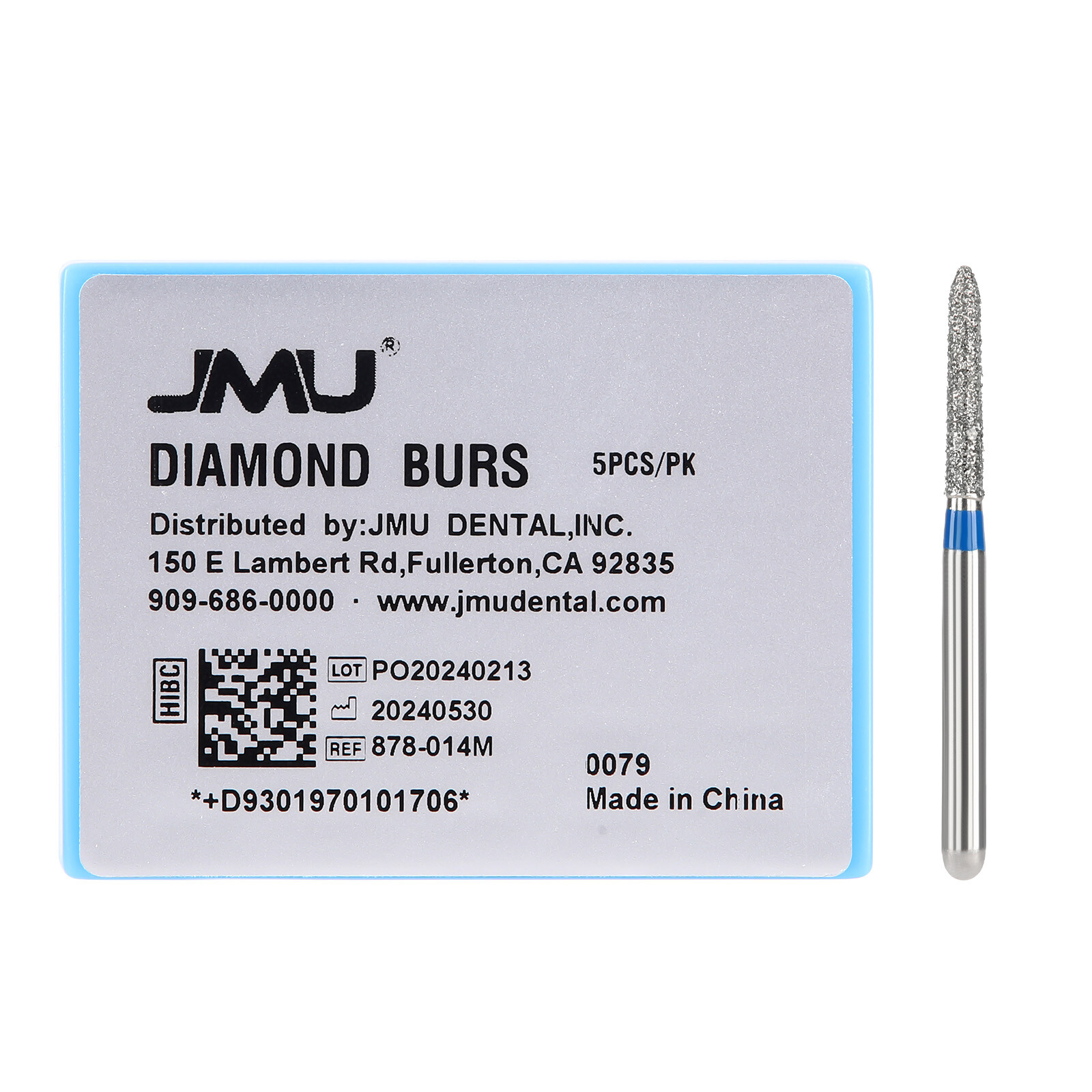 JMU Dental Diamond Burs FG 878-014M Medium Grit Beveled Cylinder