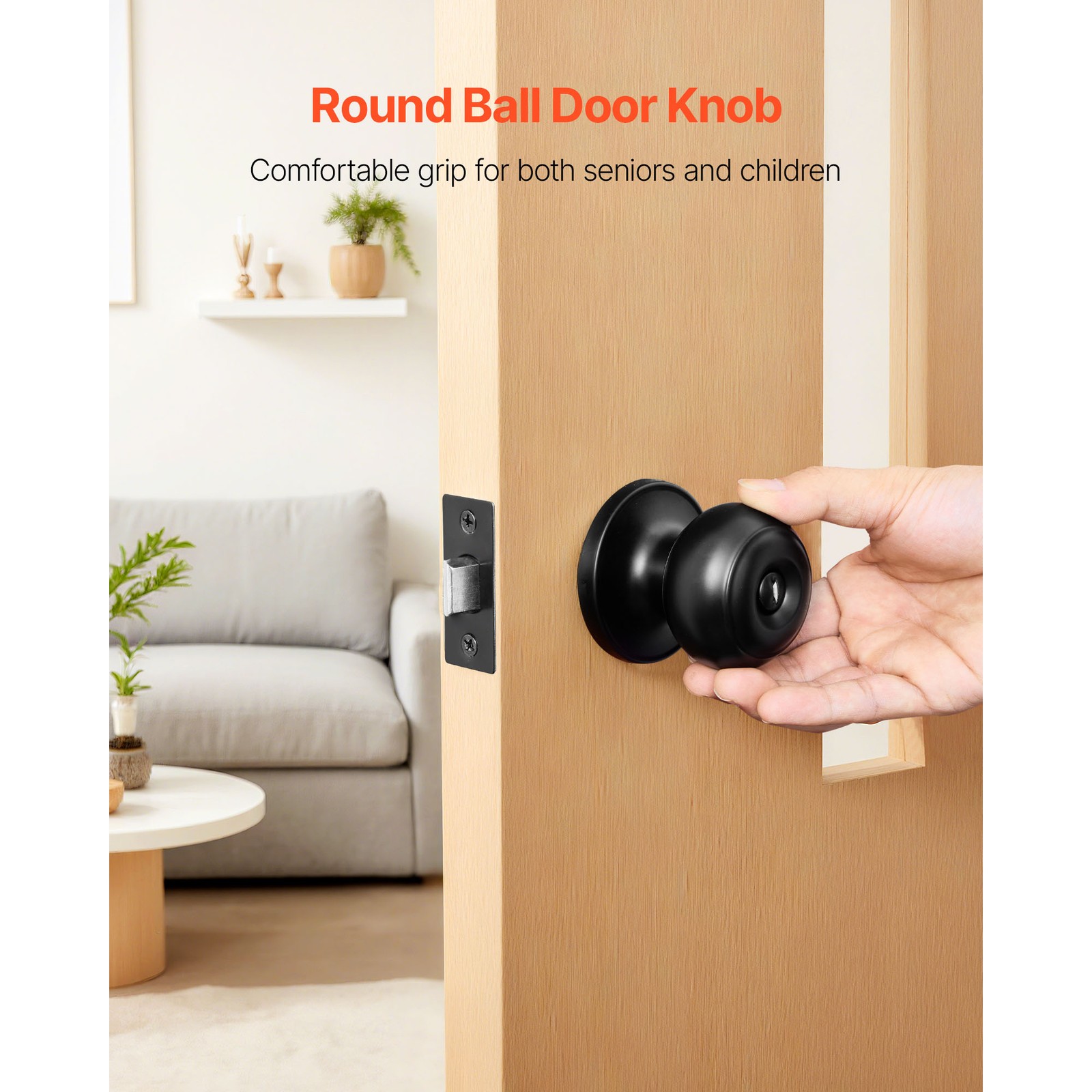 Uimoso Matte Black Interior Door Knobs for Bedroom and Bathroom, 6-Pack, Keyless